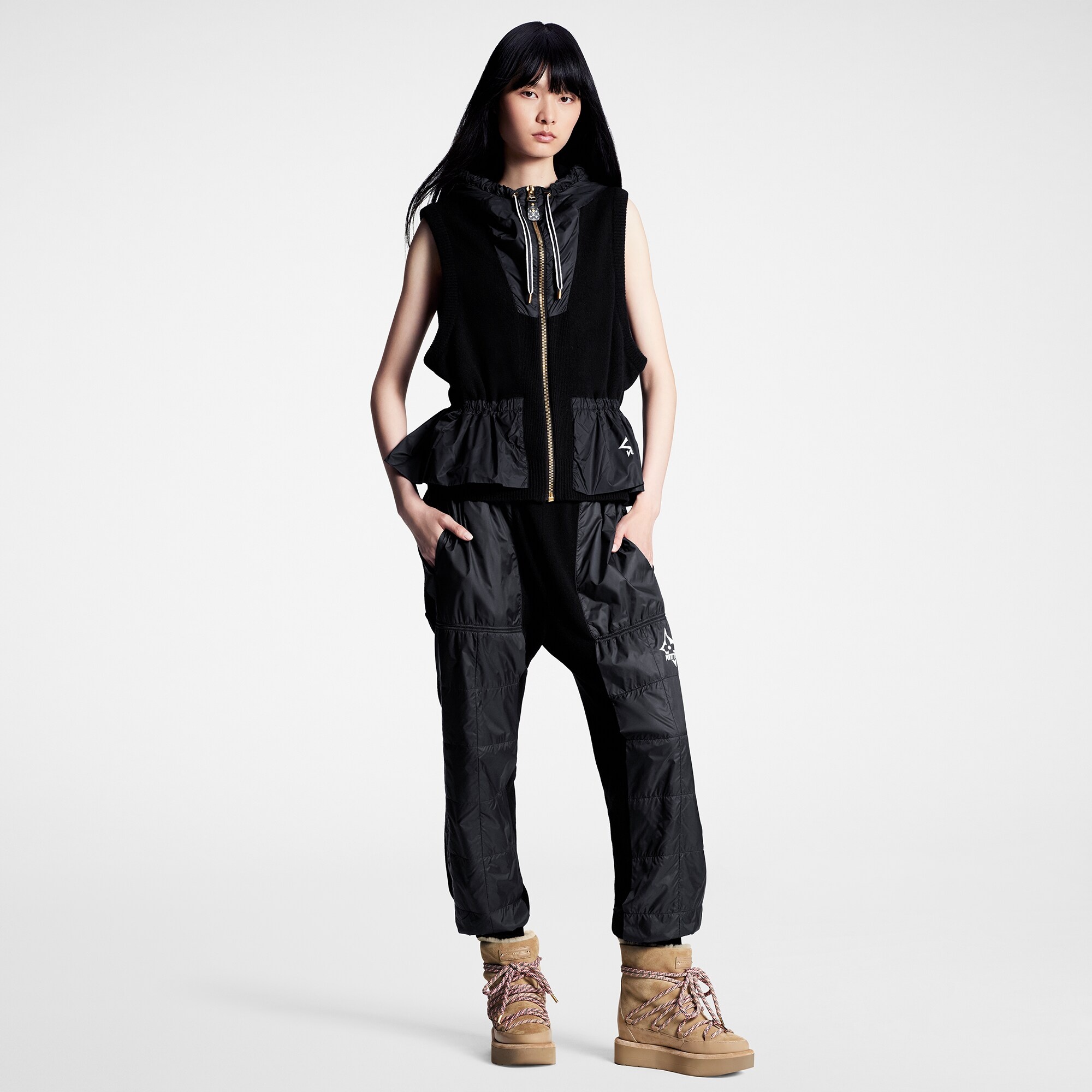 Nylon Insert Sleeveless Peplum Jacket - 4