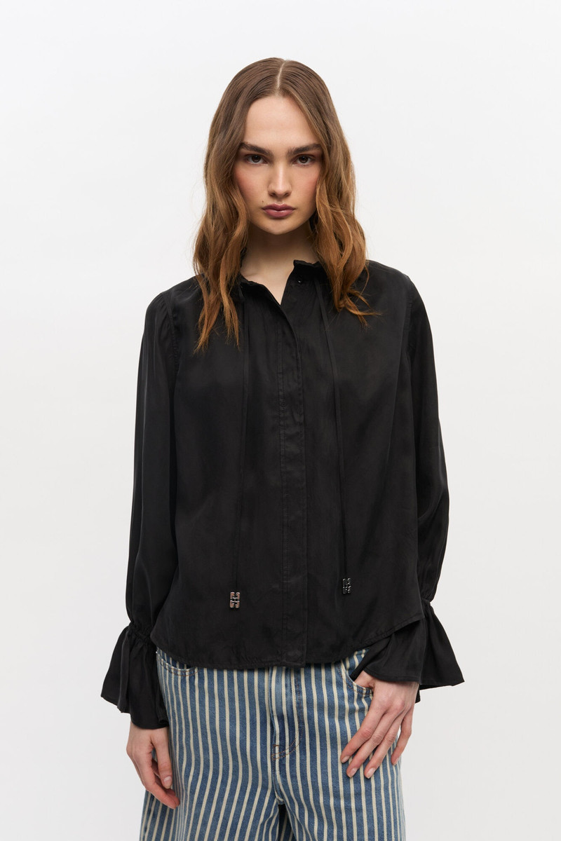 GANNI BLACK FLUID CUPRO TIE SHIRT outlook