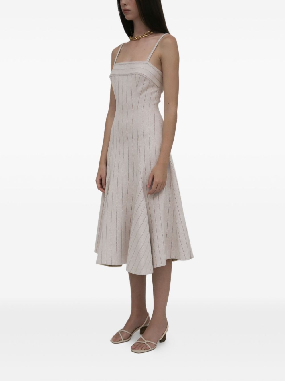 pinstripe godet dress - 3