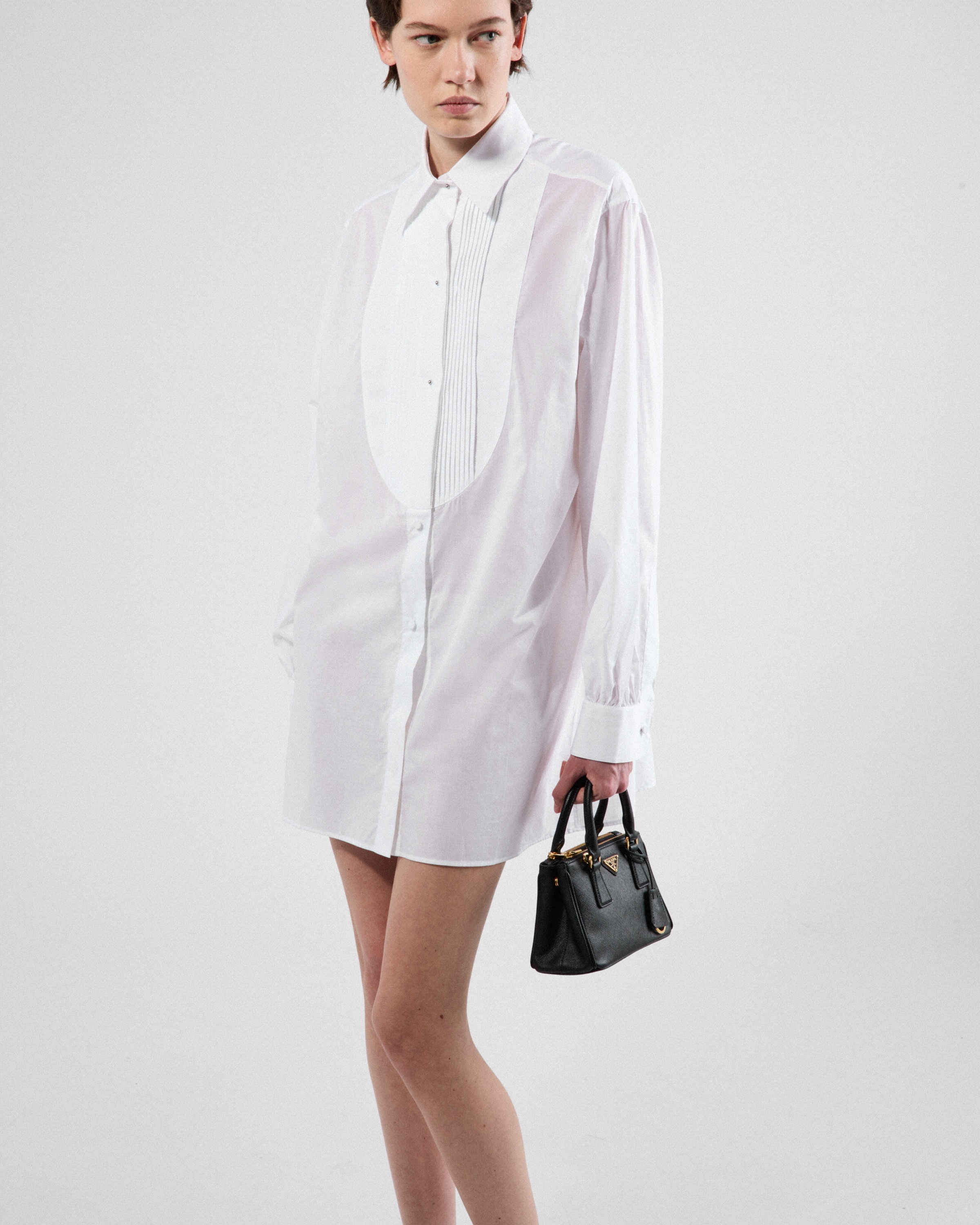Pleated piqué and batiste shirt - 6