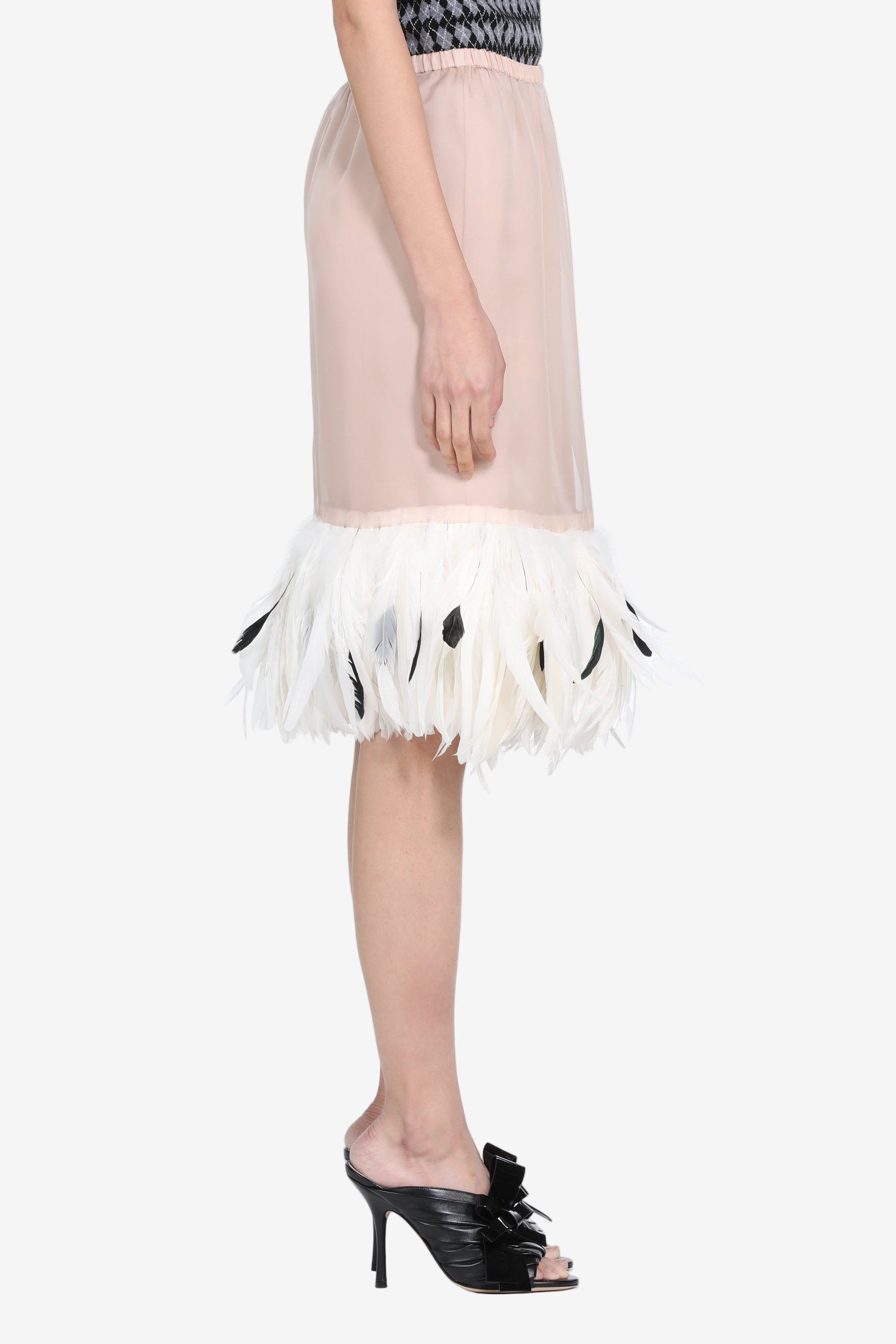 MIDI SKIRT WITH FEATHER TRIM - 3