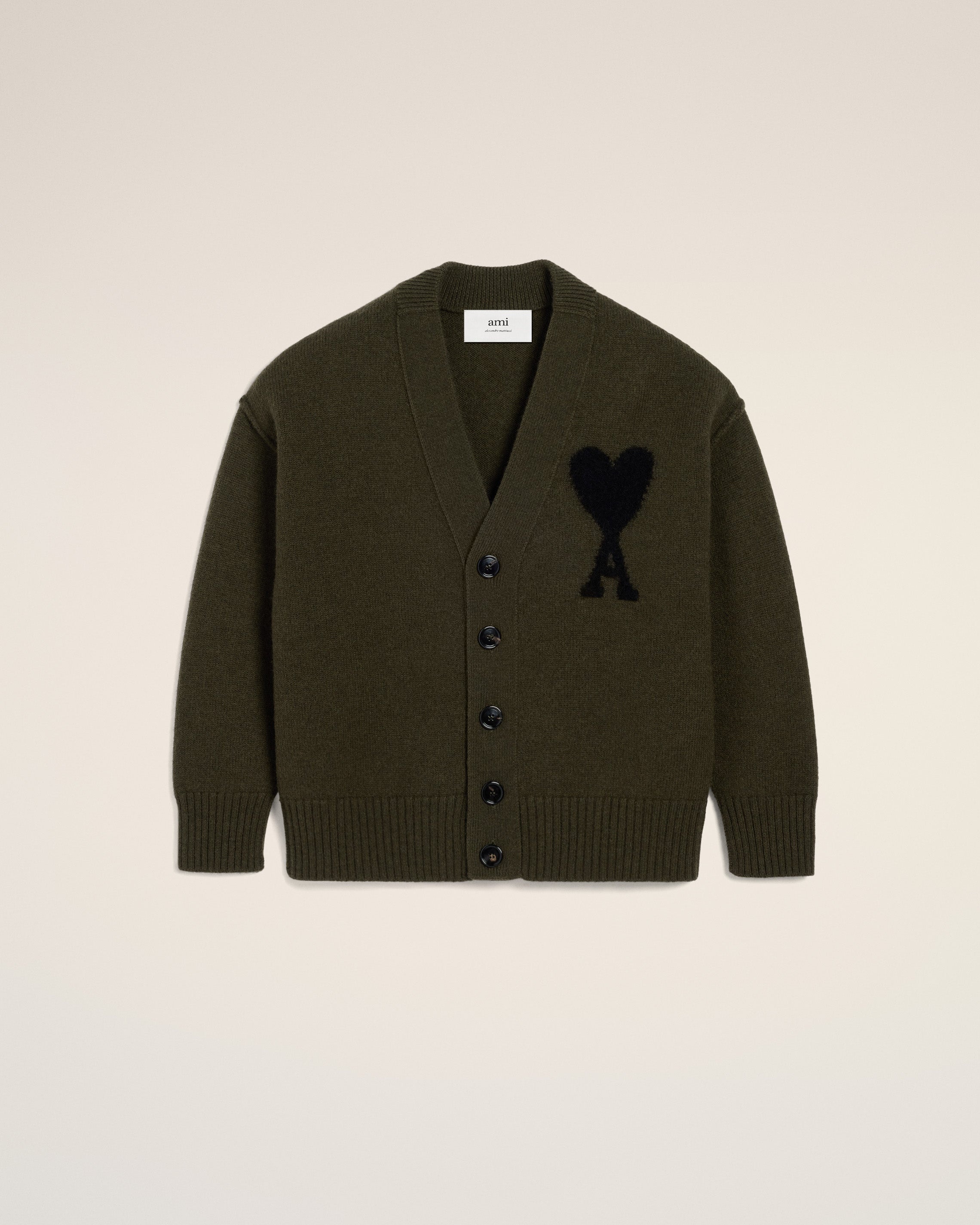 KHAKI WOOL AMI DE COEUR CARDIGAN - 2