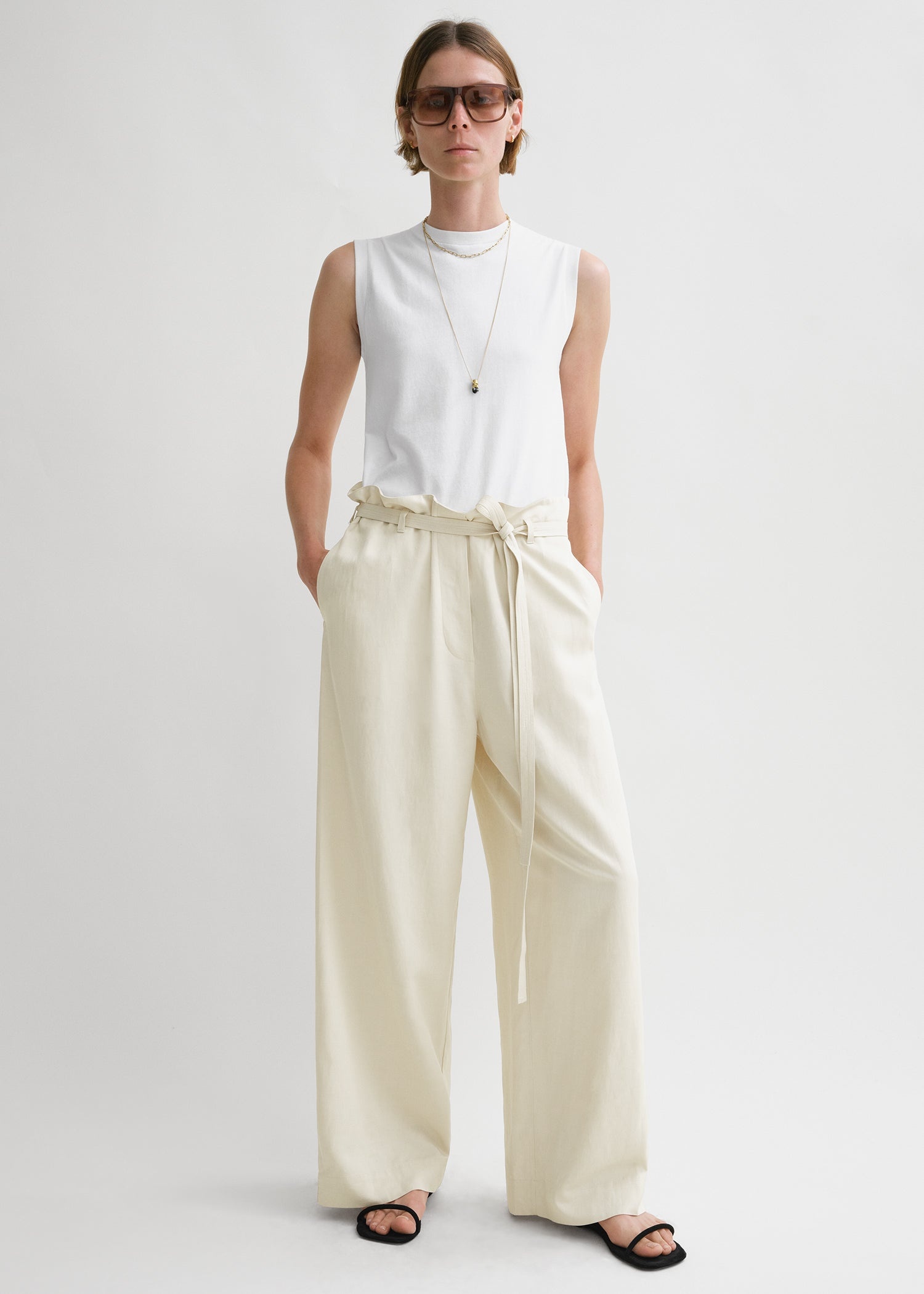 Fluid tie-waist trousers pearl - 2