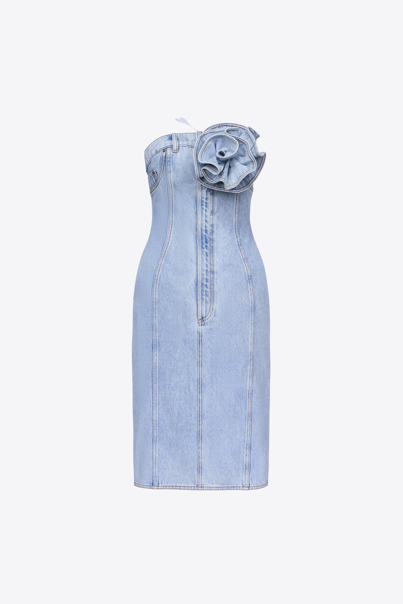 FLOWER CORSAGE STRAPLESS MIDI DRESS - 1