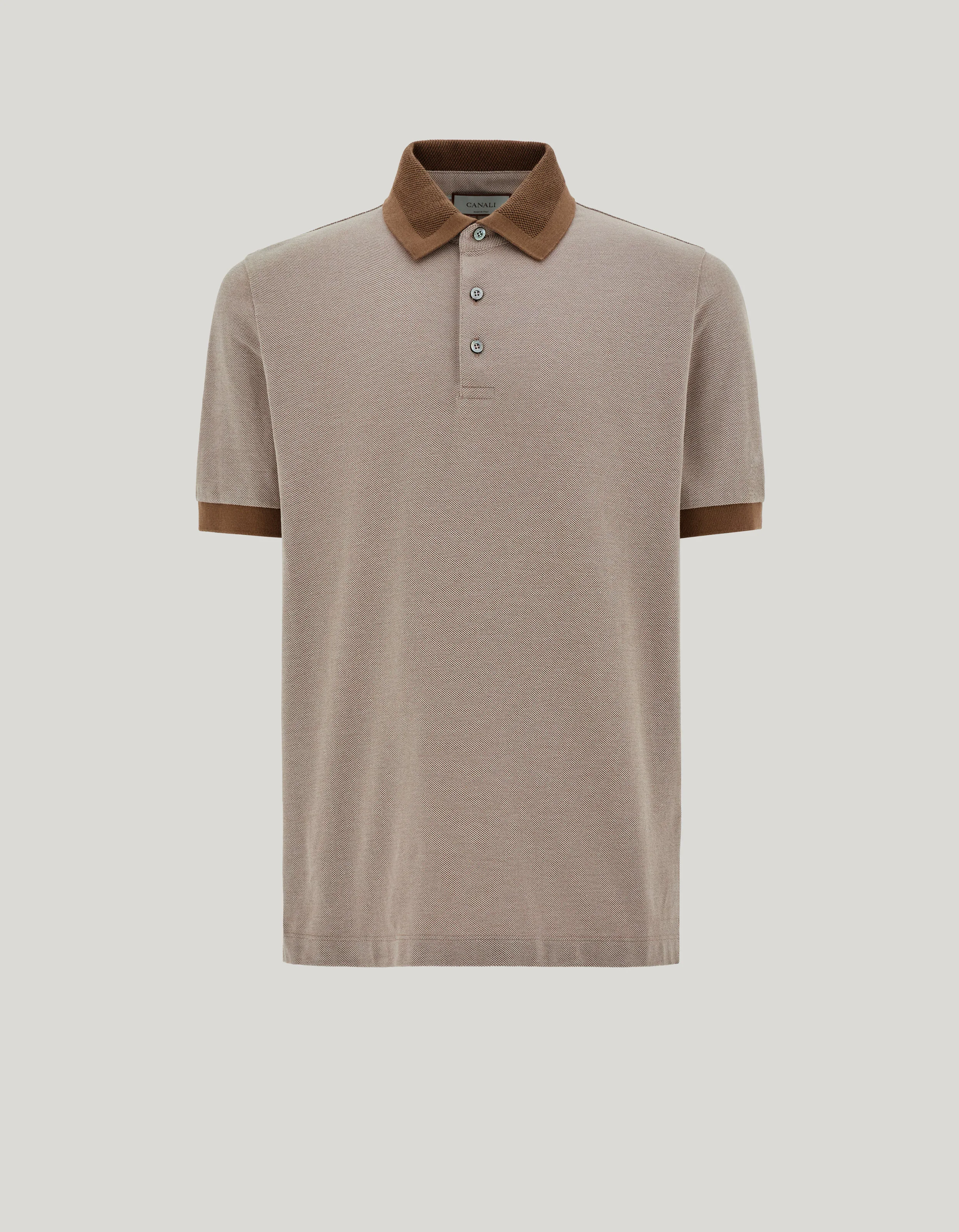 HAZELNUT AND SAND PURE COTTON POLO SHIRT WITH SAIL COLLAR - 1