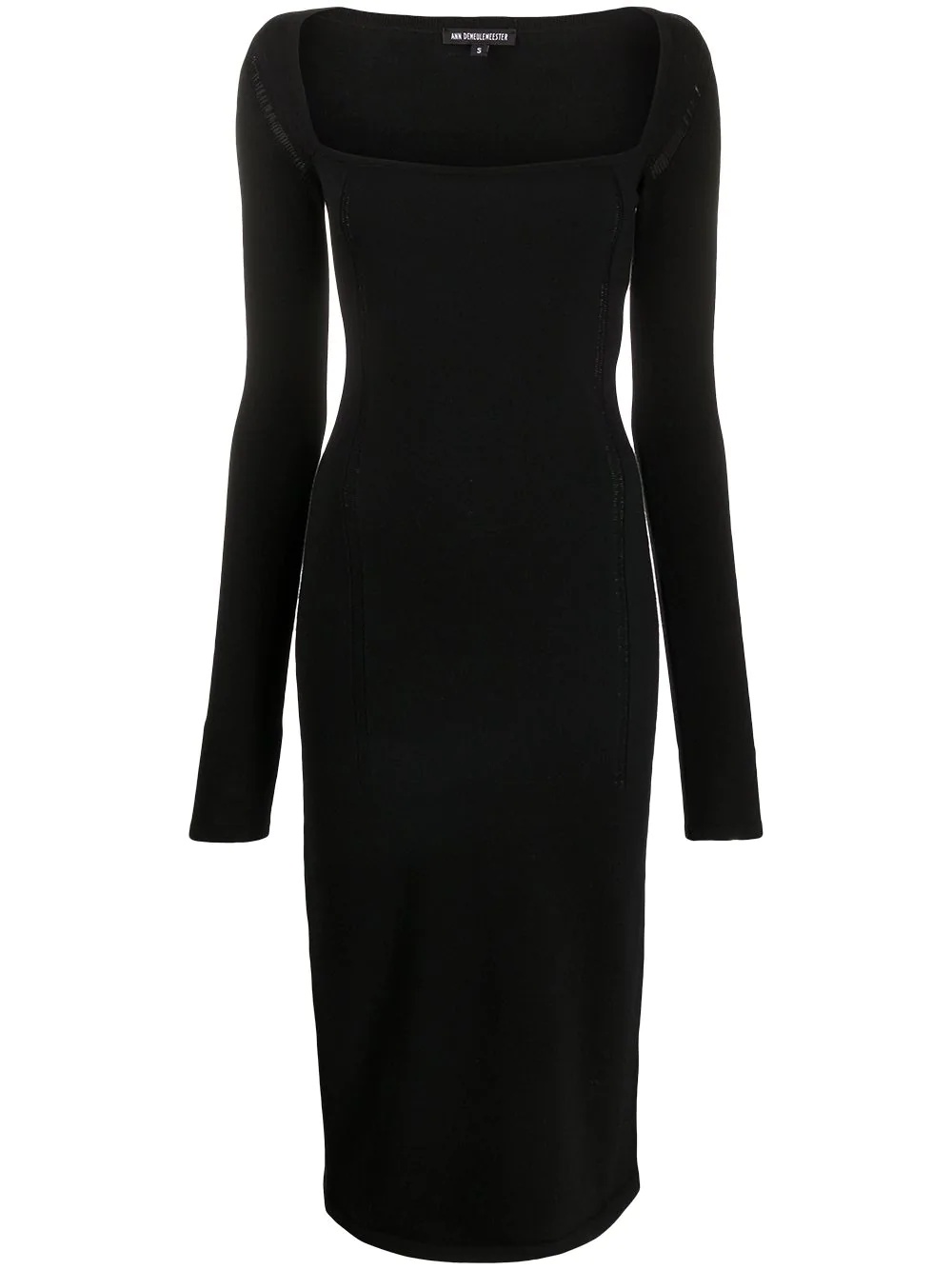 fitted long-sleeved midi dress - 1