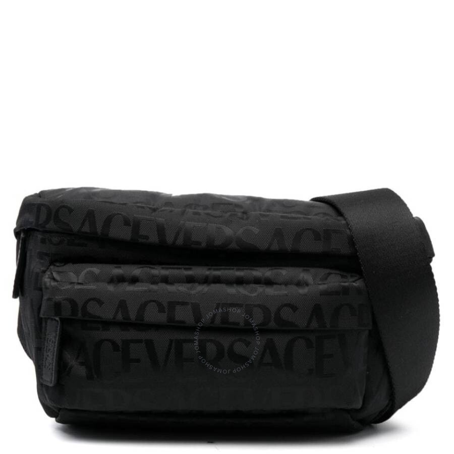 Versace Black Allover Logo Print Neo Nylon Belt Bag - 1