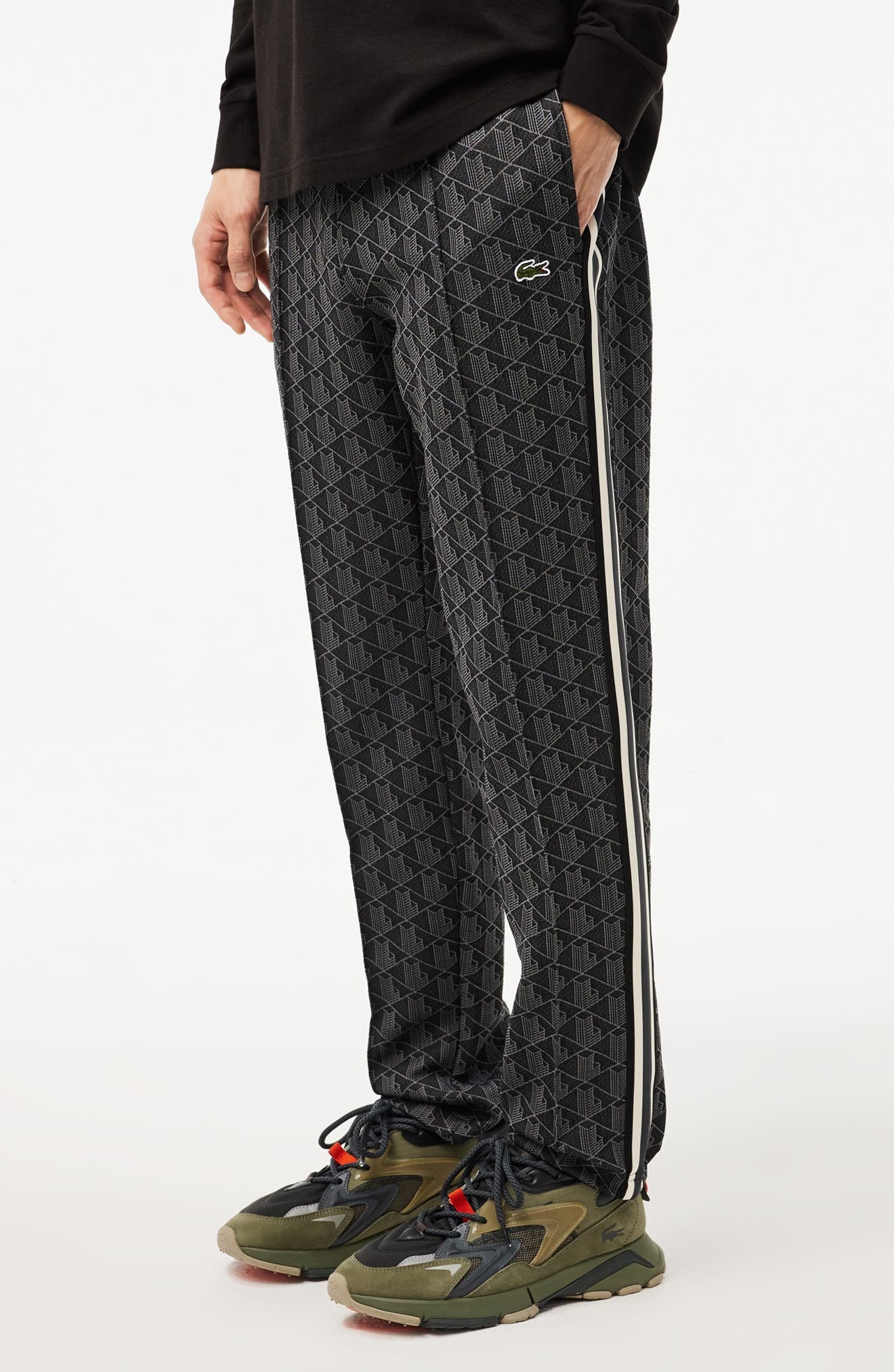 Lacoste Regular Fit Geo Print Track Pants in Black/Graphite at Nordstrom - 7
