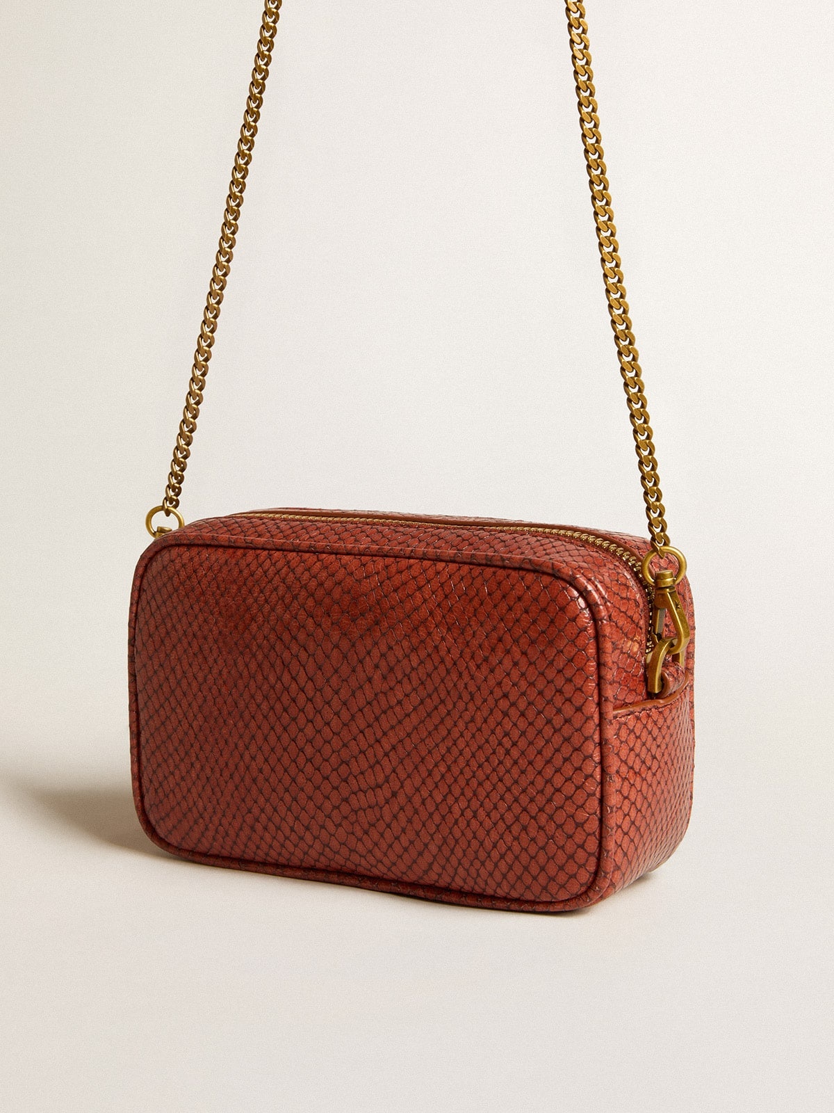 Mini Star Bag in rust-colored snake-print leather - 4