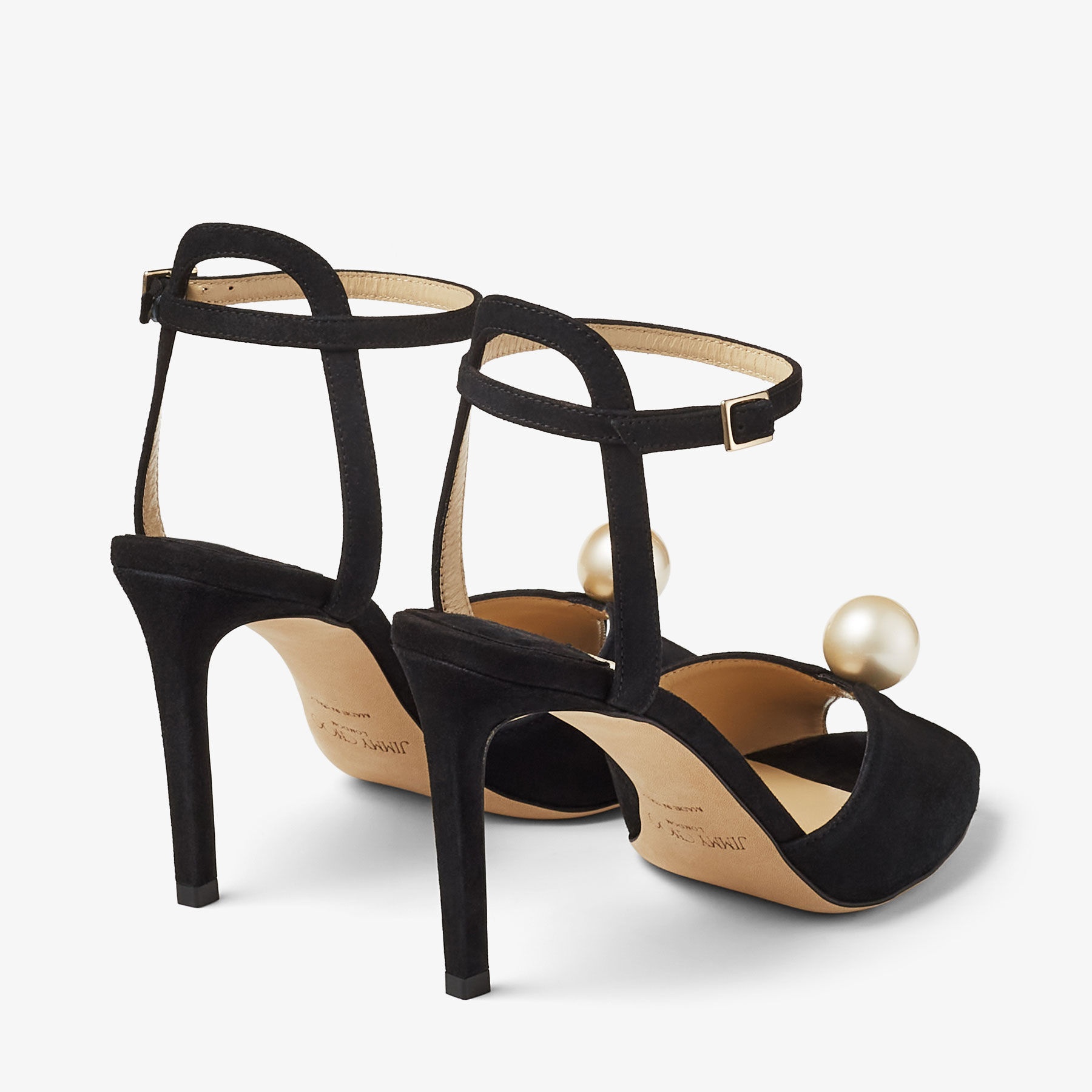Sacora 85
Black Suede Sandals with Pearl Embellishment - 5