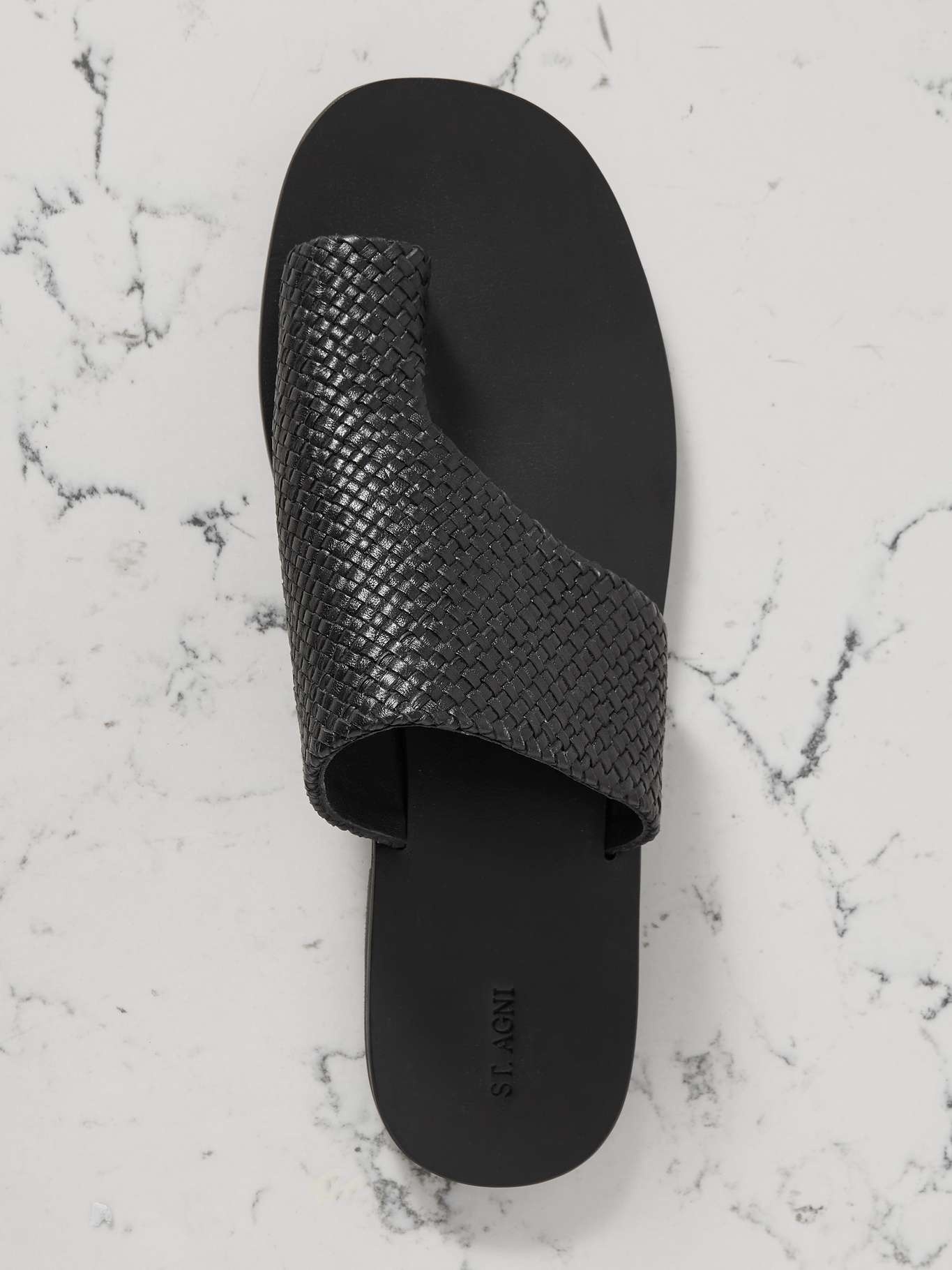 Asymmetric woven leather slides - 5