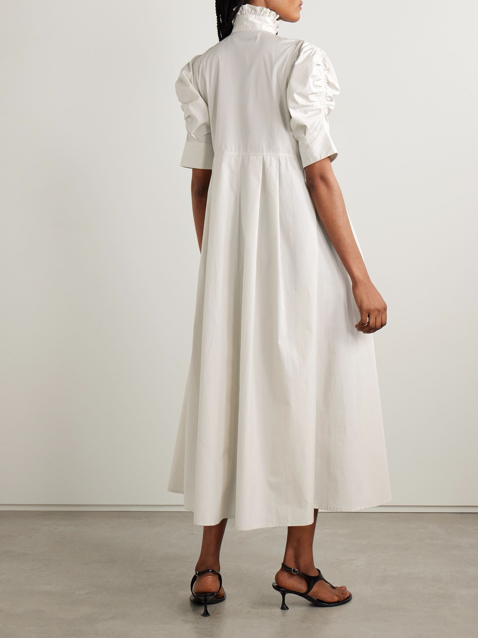 Venetia ruffled pinstriped cotton-poplin midi dress White - 3