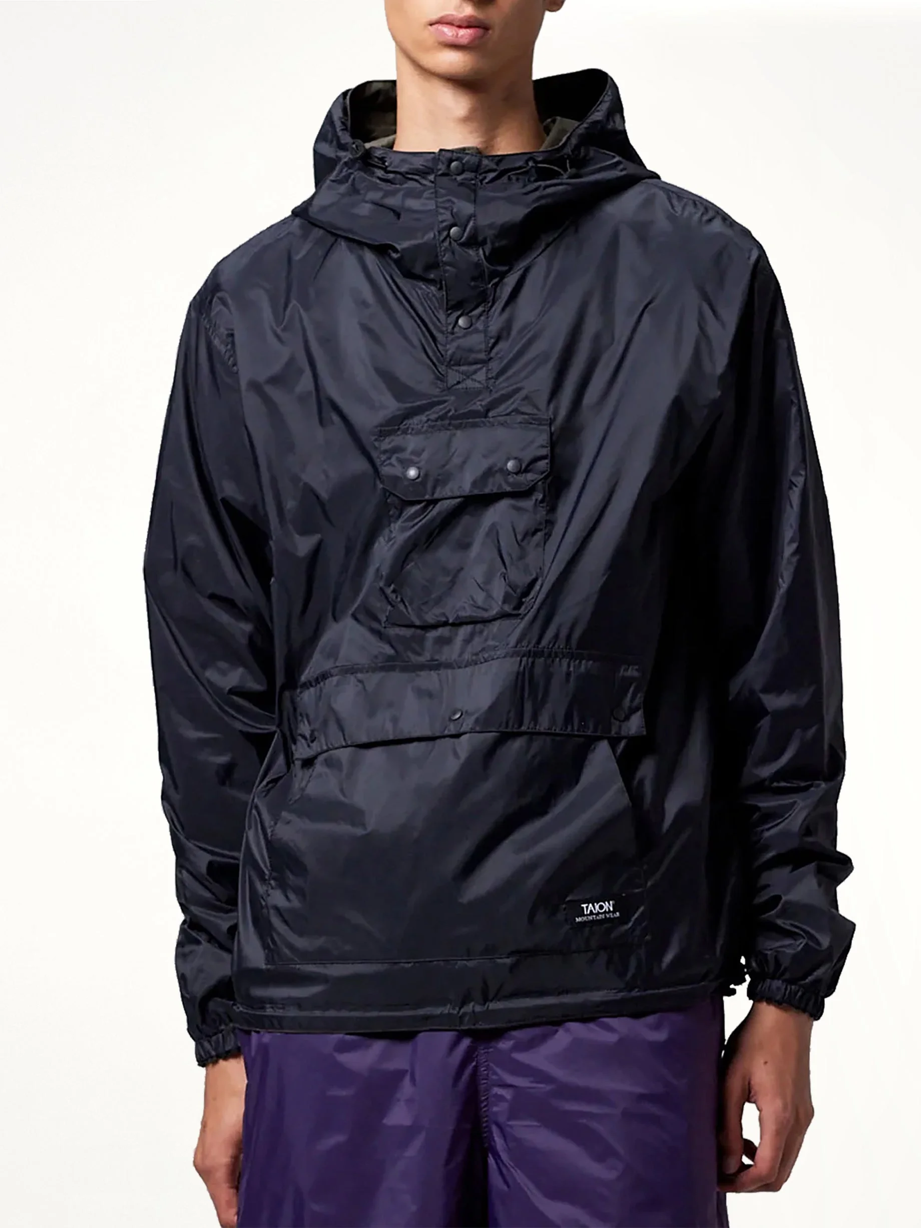 Non Down Mountain Reversible Anorak in Black/Dark Olive - 1
