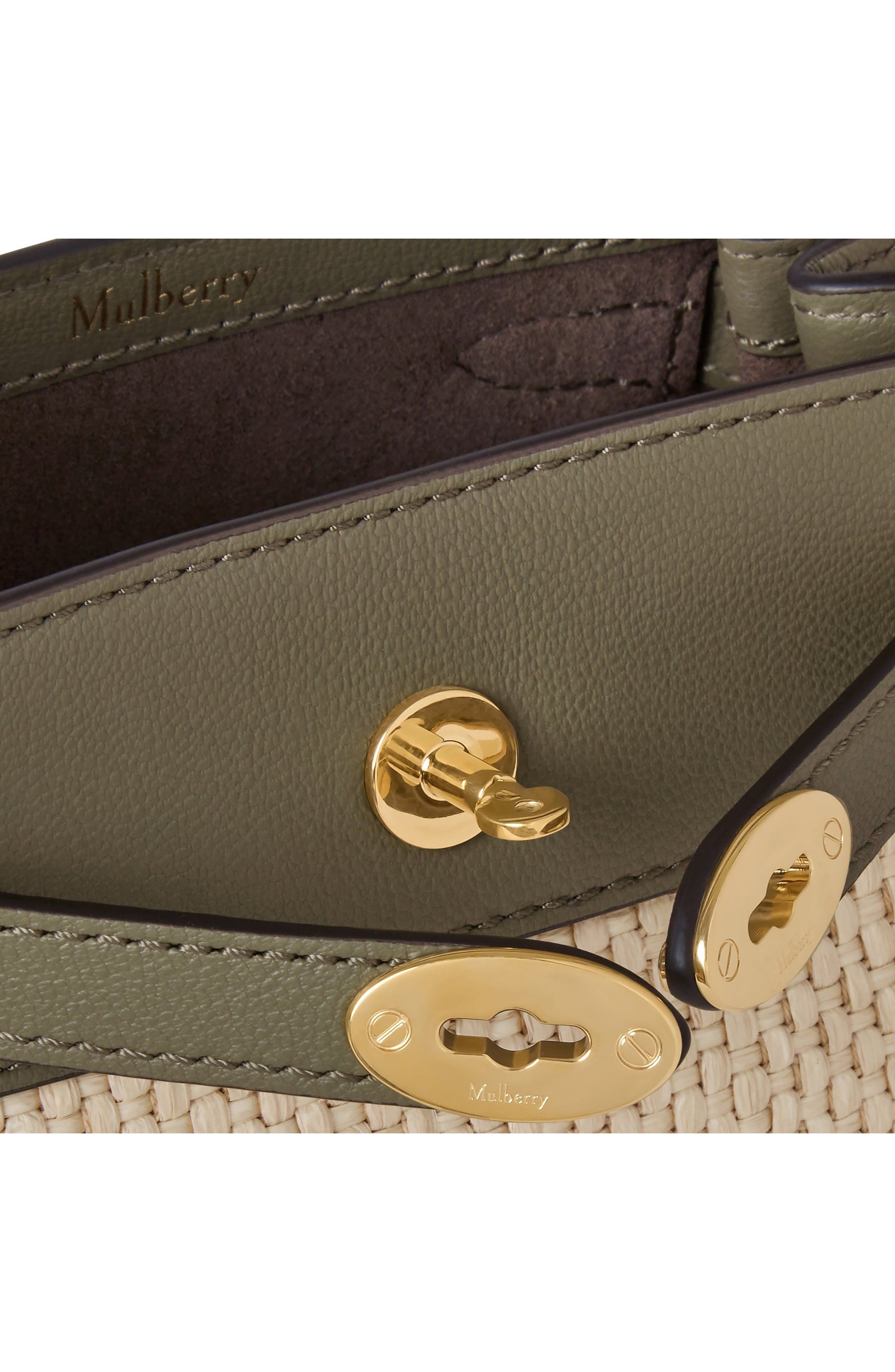 Mulberry Mini Islington Woven Raffia & Leather Bucket Bag in Linen Green/Natural at Nordstrom - 6