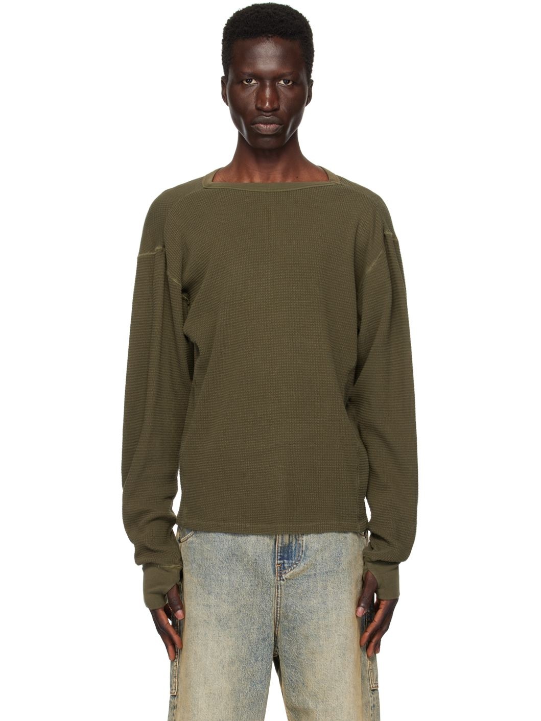 Khaki Thermal Long Sleeve T-Shirt - 1