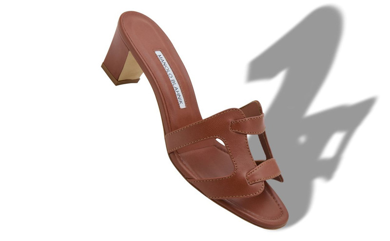 Manolo Blahnik Brown Nappa Leather Open Toe Mules outlook