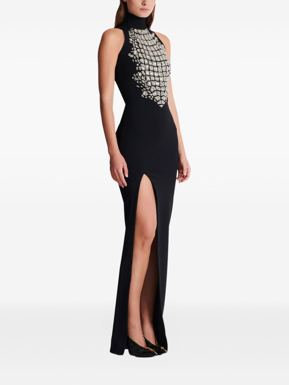 high-neck embellished slit maxi dress - 3