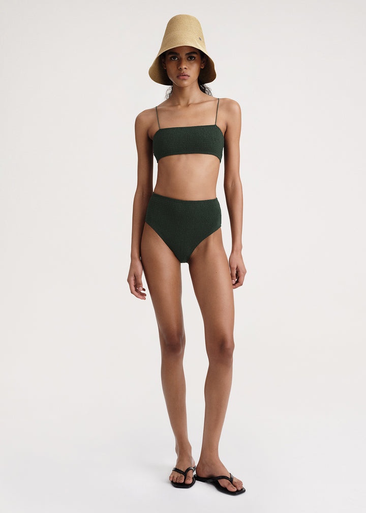 Smocked bikini bottoms dark green - 2