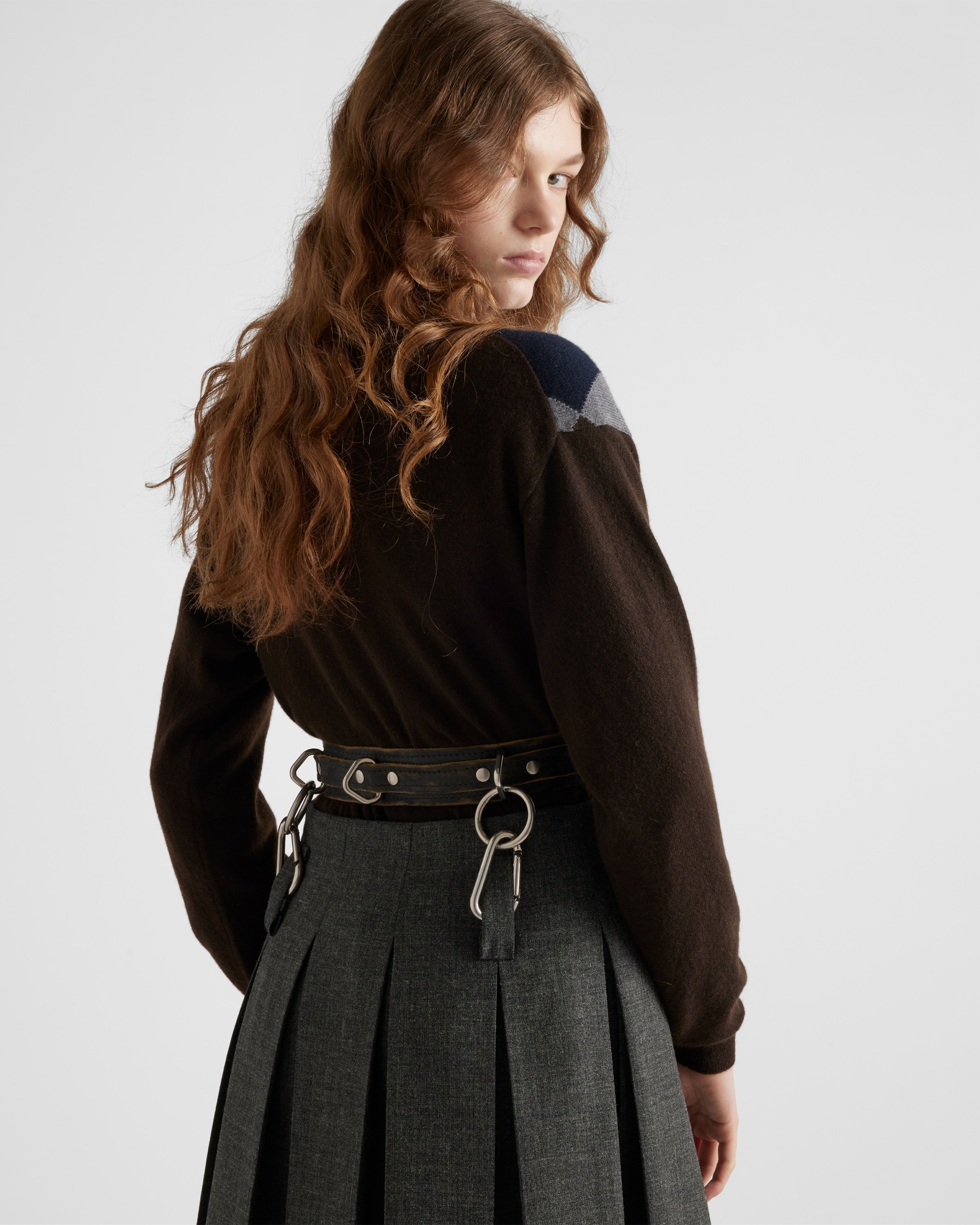 Pleated rush stitch skirt with belt - 6