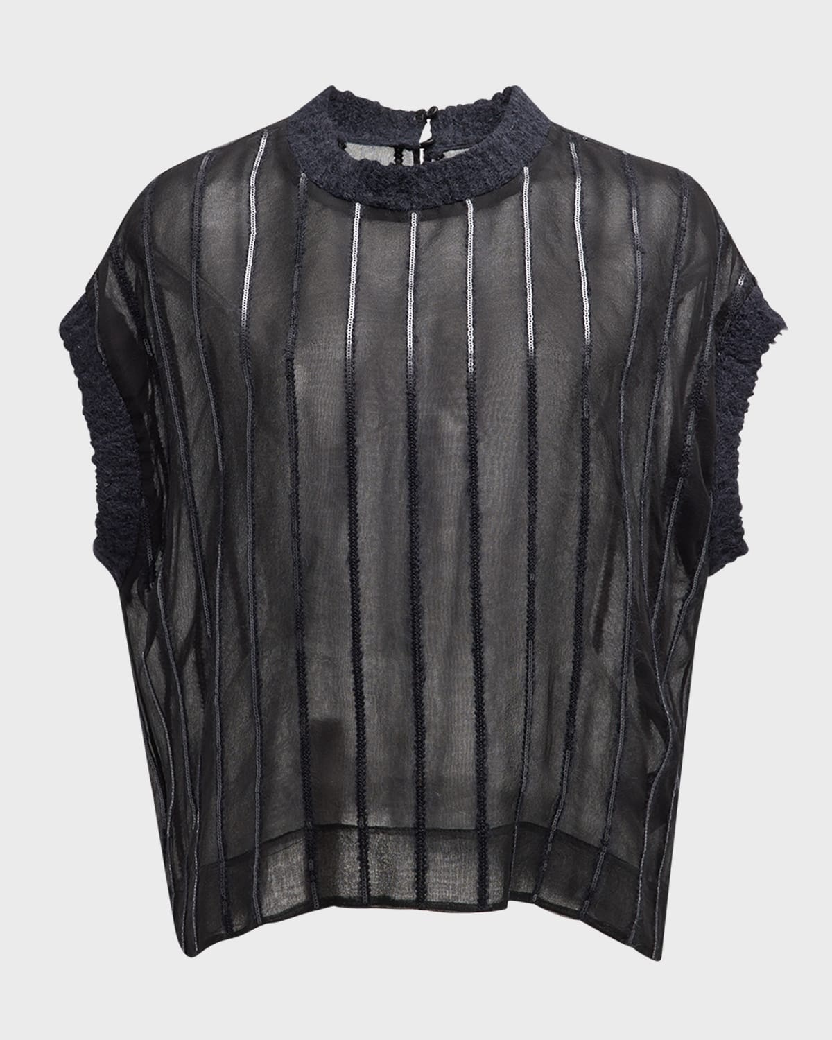 Sequin Wool Striped Crispy Silk Chiffon Blouse - 1