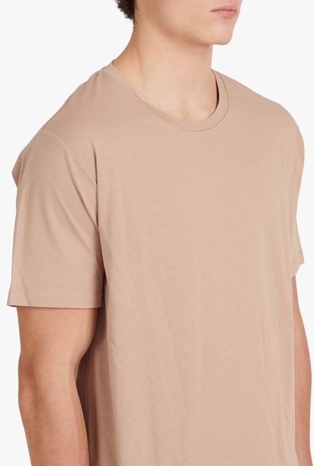 Oversized sand-colored eco-designed cotton T-shirt with black Balmain logo print - 6