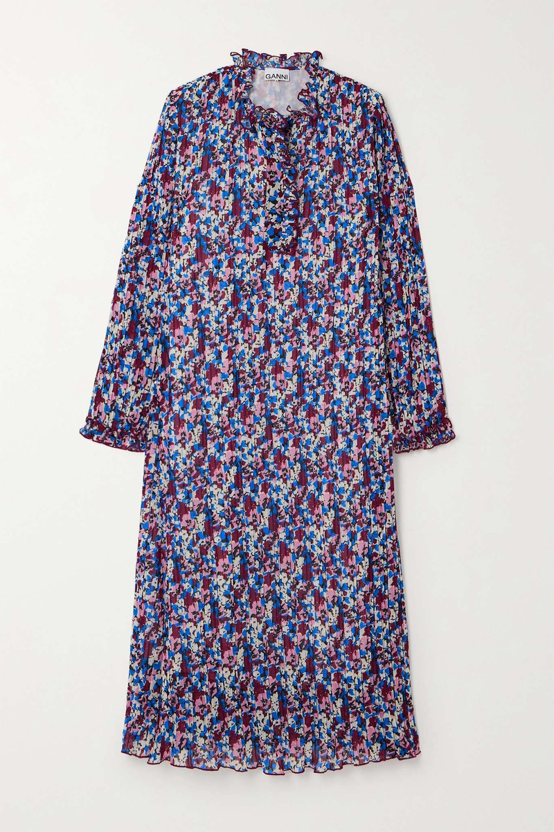 Ruffled pleated floral-print recycled-georgette midi dress - 1