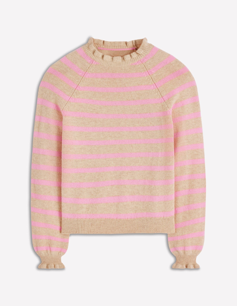 Fae Fair Isle Frilled Sweater-Camel, Pink Stripe 9