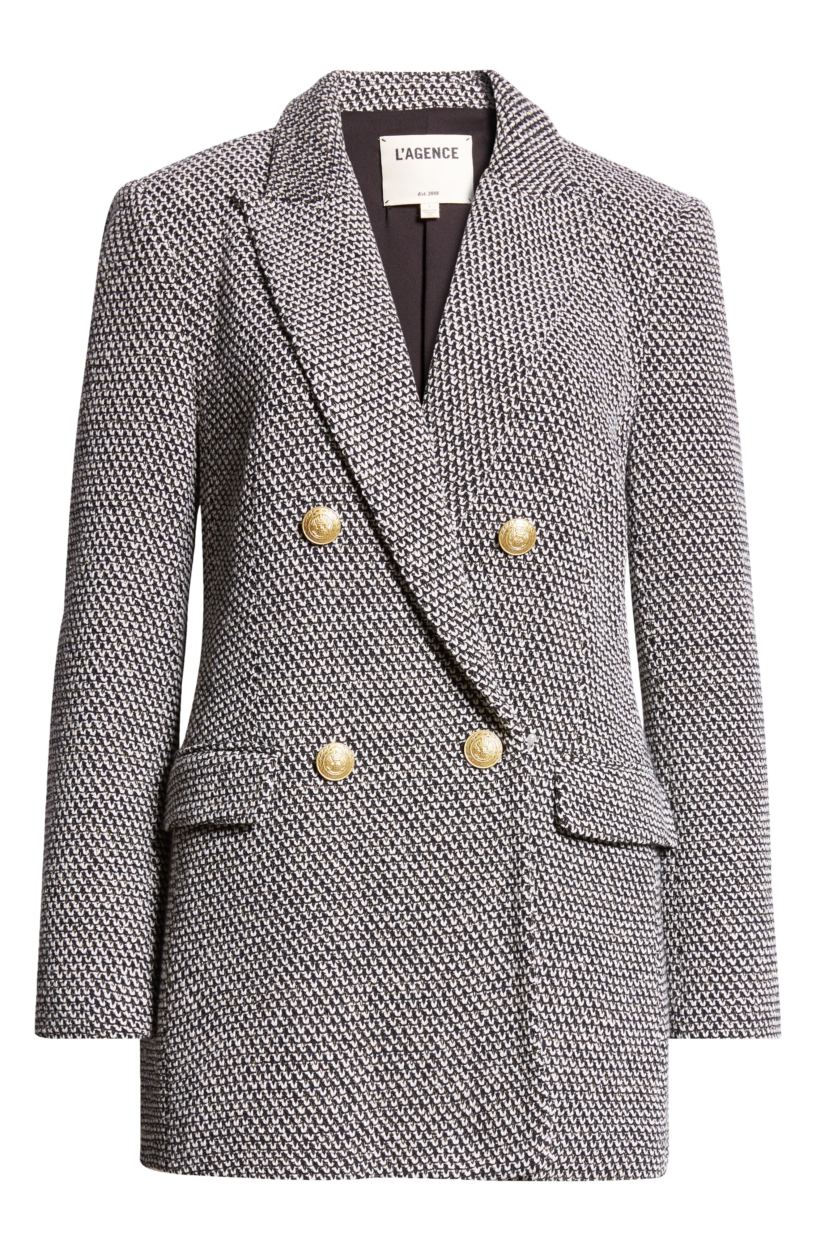 L'AGENCE Riva Double Breasted Knit Blazer in Blackivor at Nordstrom - 7