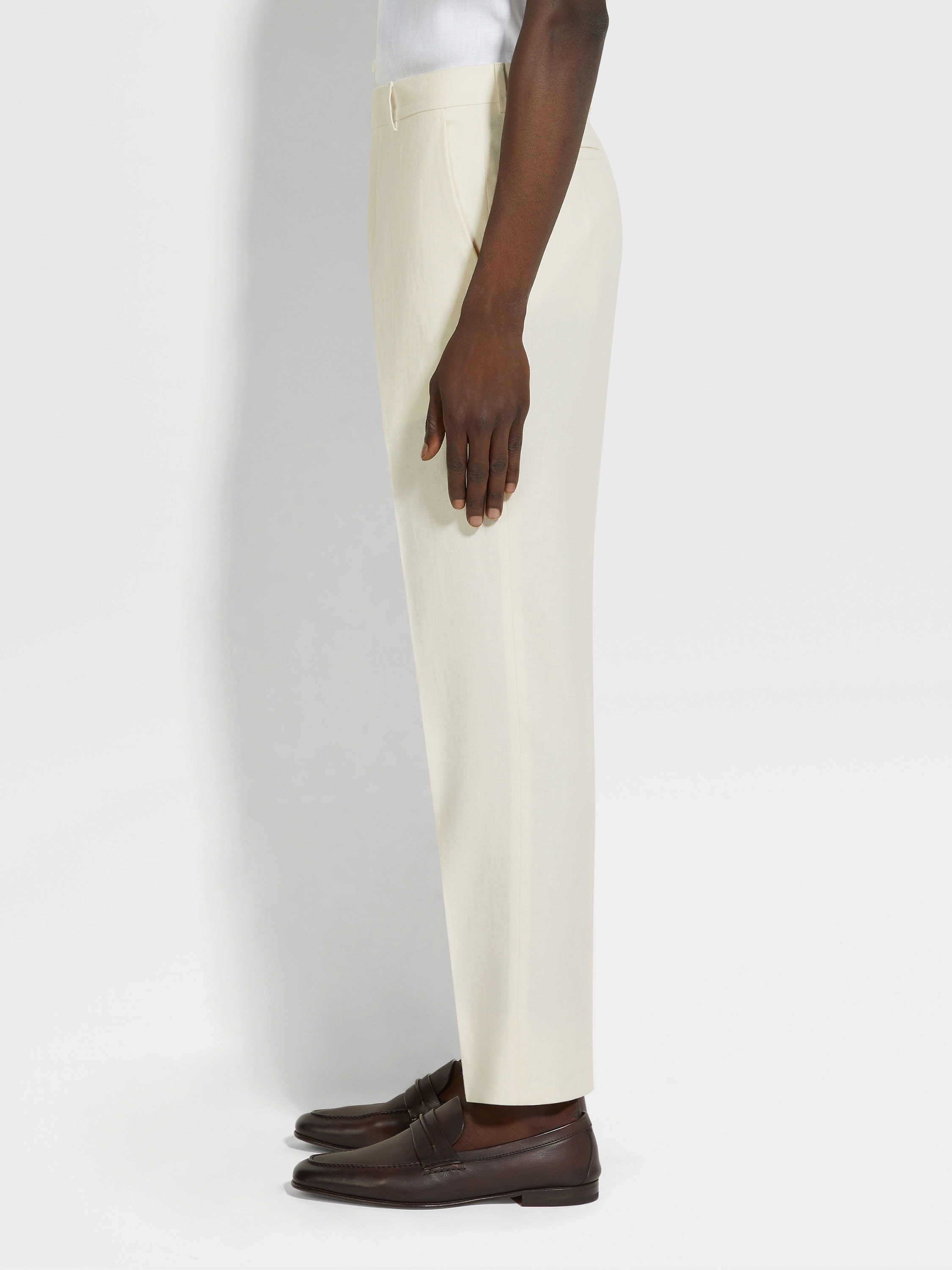 WHITE OASI LINO PANTS - 4