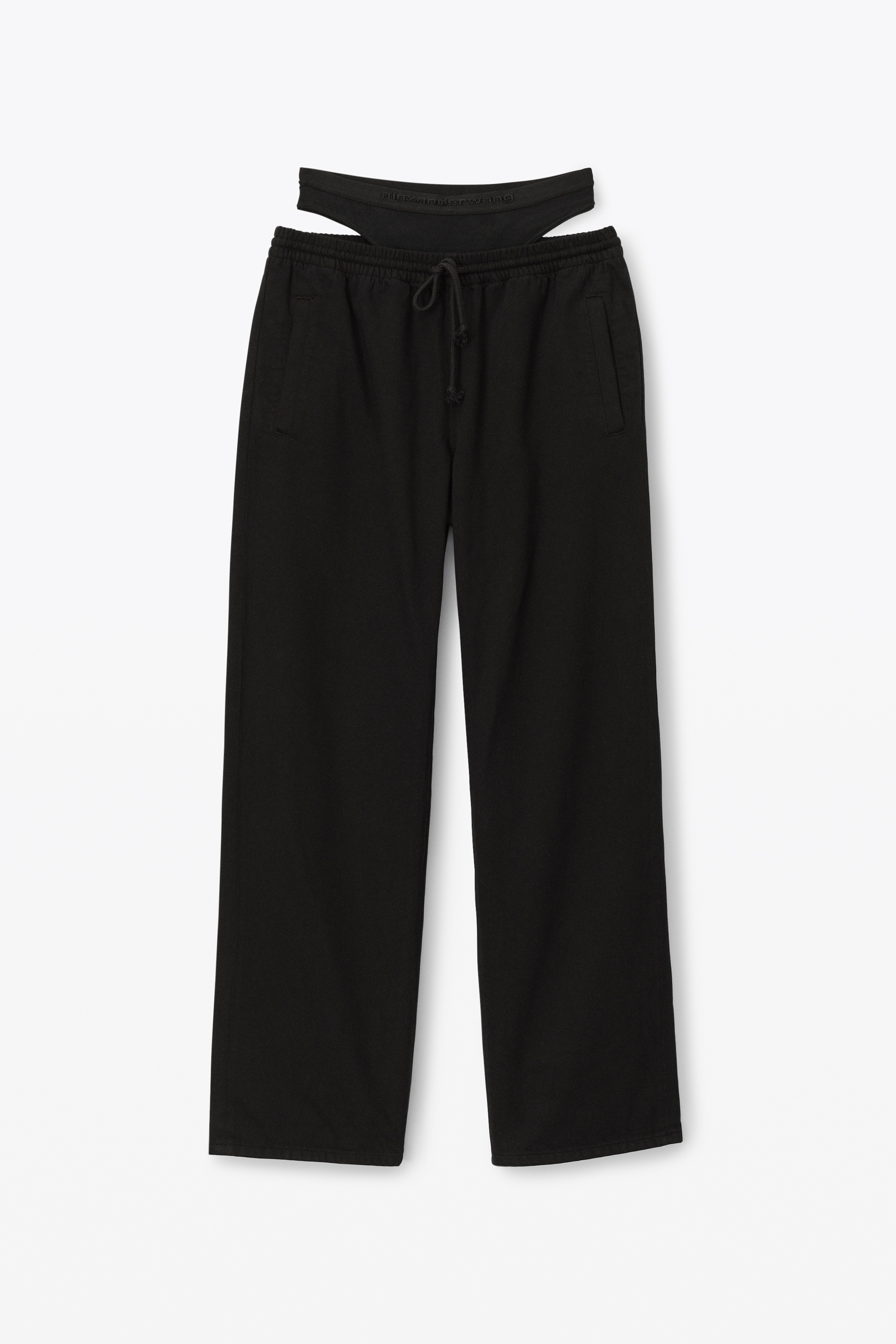 layered track pant in denim - 1