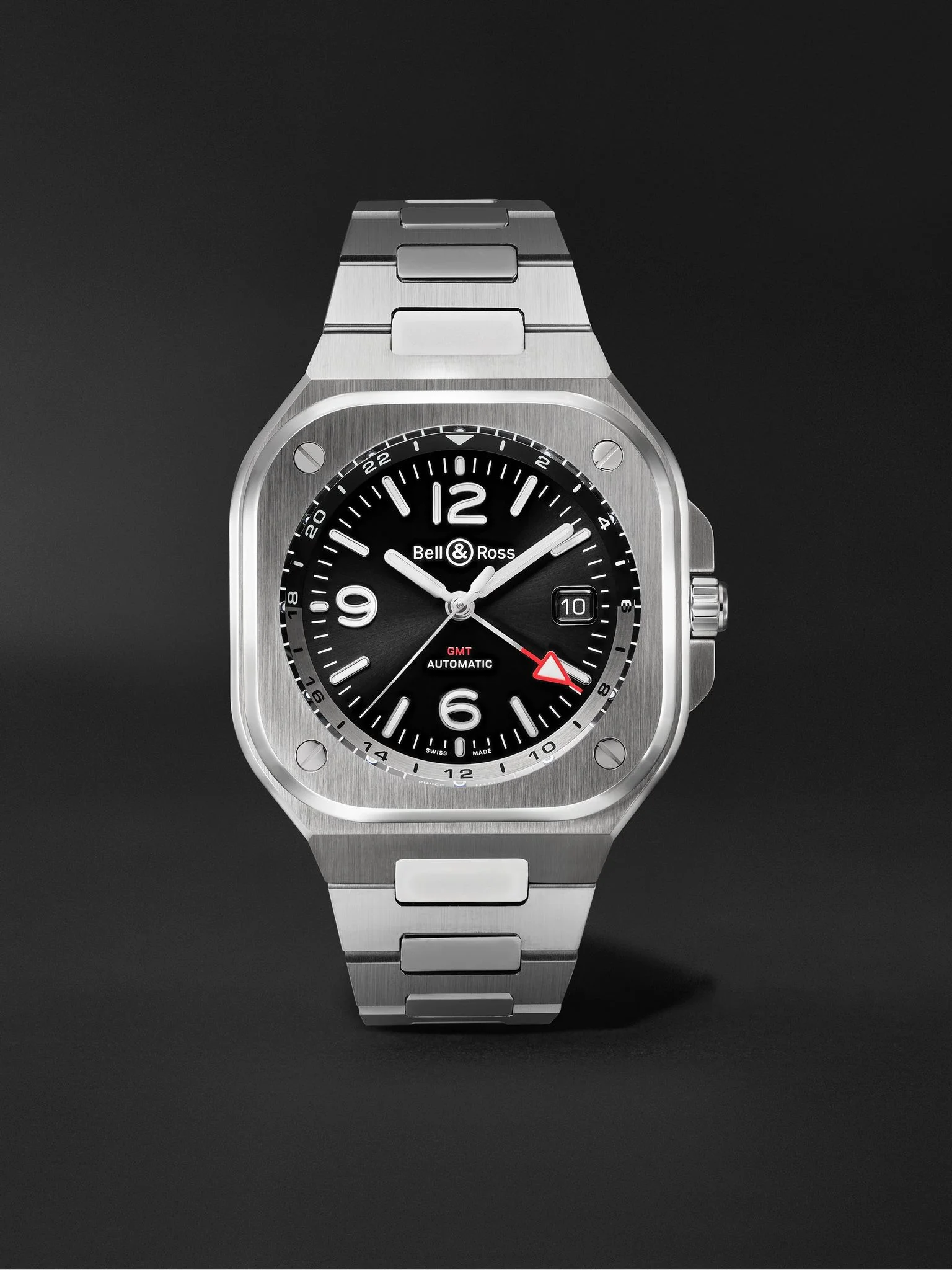 BR 05 Automatic GMT Stainless Steel Watch, Ref. BR05G-BL-ST/SST Black - 1