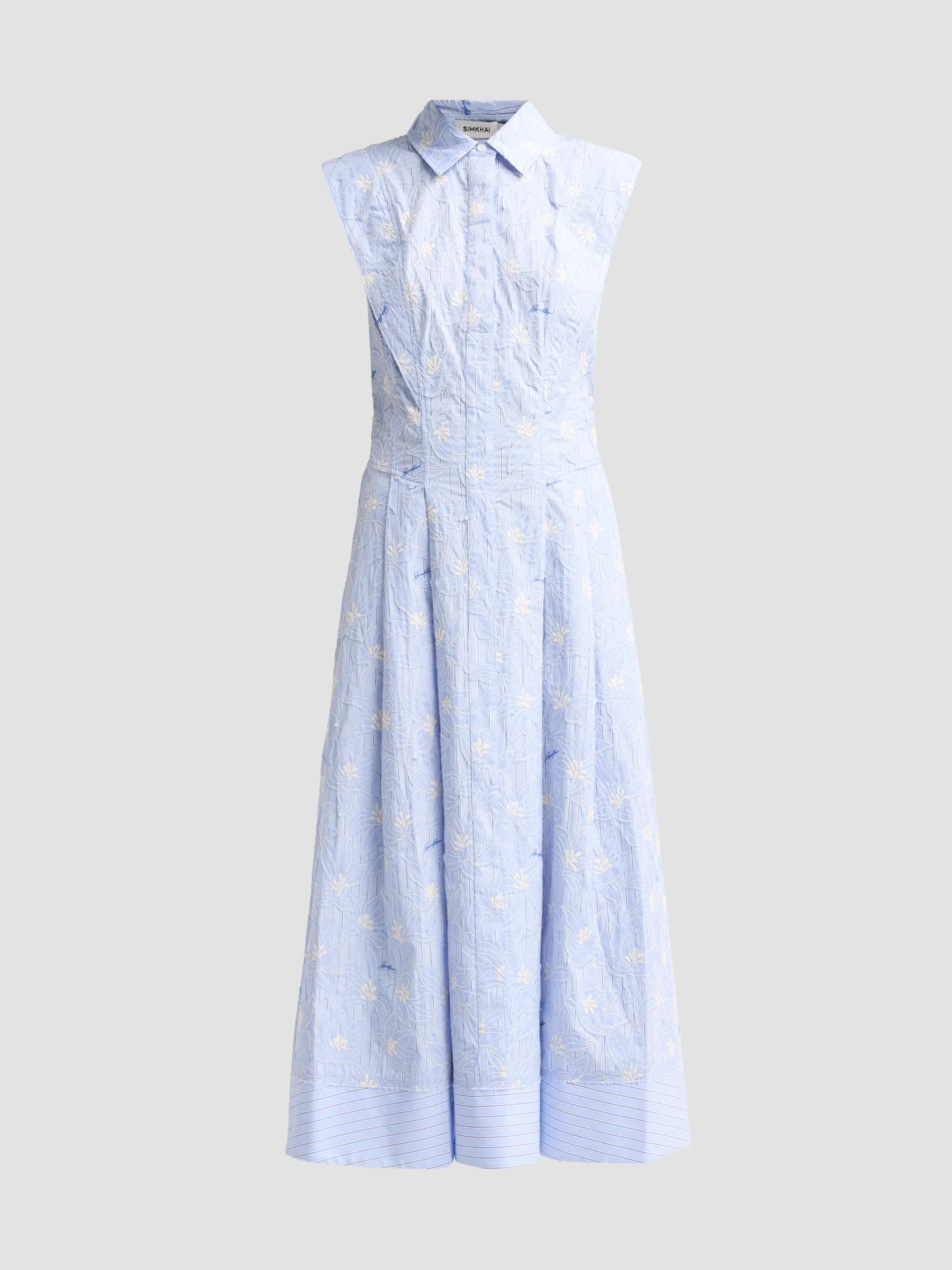 Women's Neri Embroidered Cotton Midi Dress - Periwinkle Blue Stripe - 1