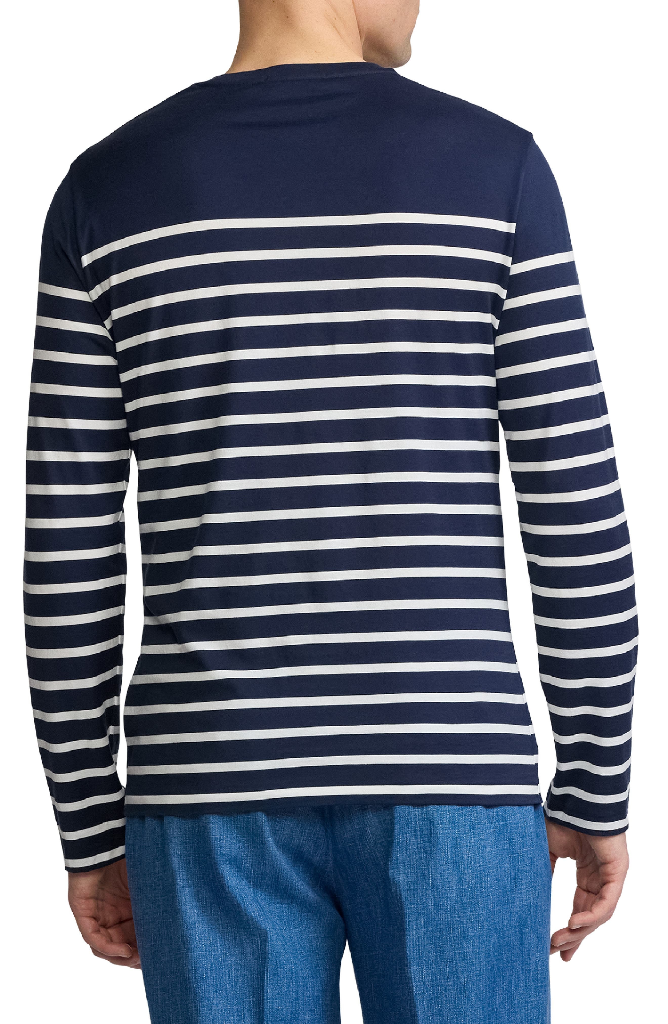Ralph Lauren Purple Label Luxury Lisle Stripe Long Sleeve T-Shirt in Classic Chairman Navy at Nordst - 2