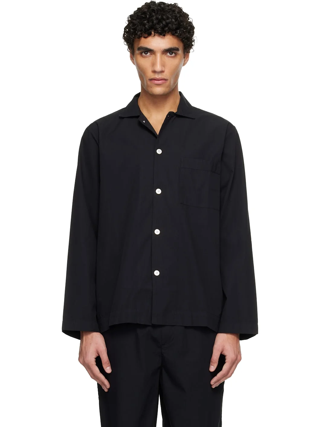 Black Poplin Long-Sleeved Pyjama Shirt - 1