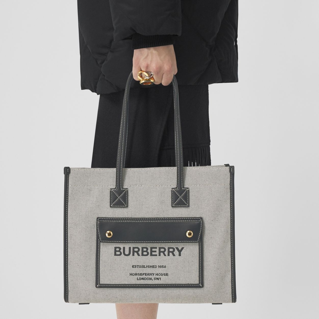 Small Two-tone Canvas and Leather Freya Tote 3