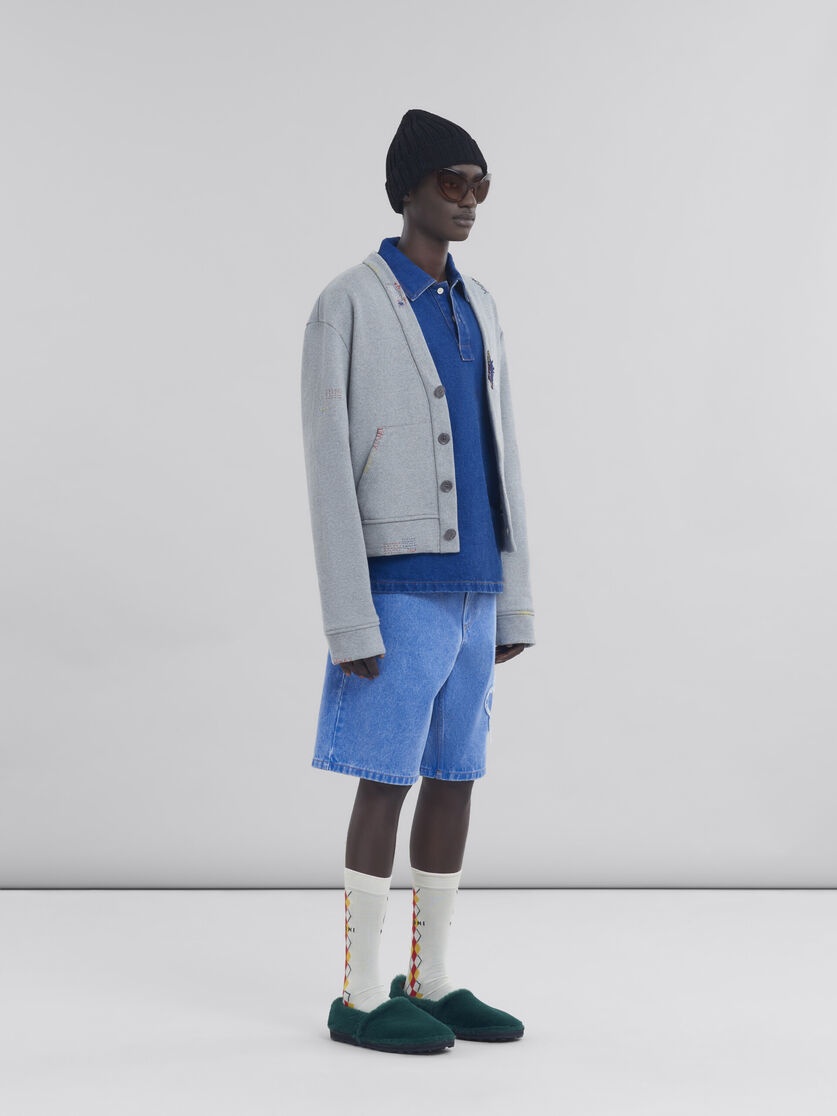 BLUE OVERSIZE ORGANIC DENIM POLO SHIRT WITH MARNI SYMBOL - 5