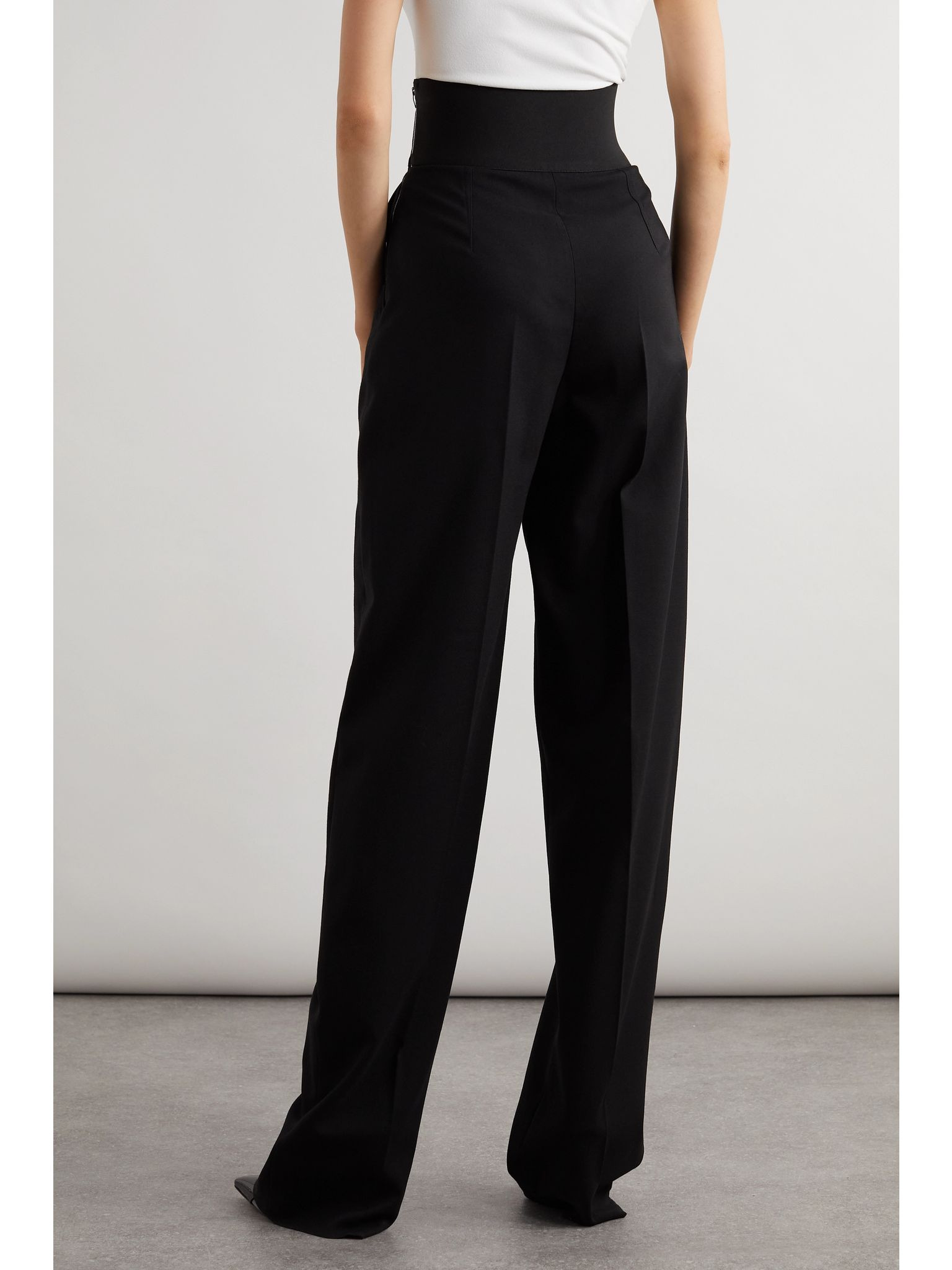 Archetypes belted wool-blend gabardine wide-leg pants Black - 3
