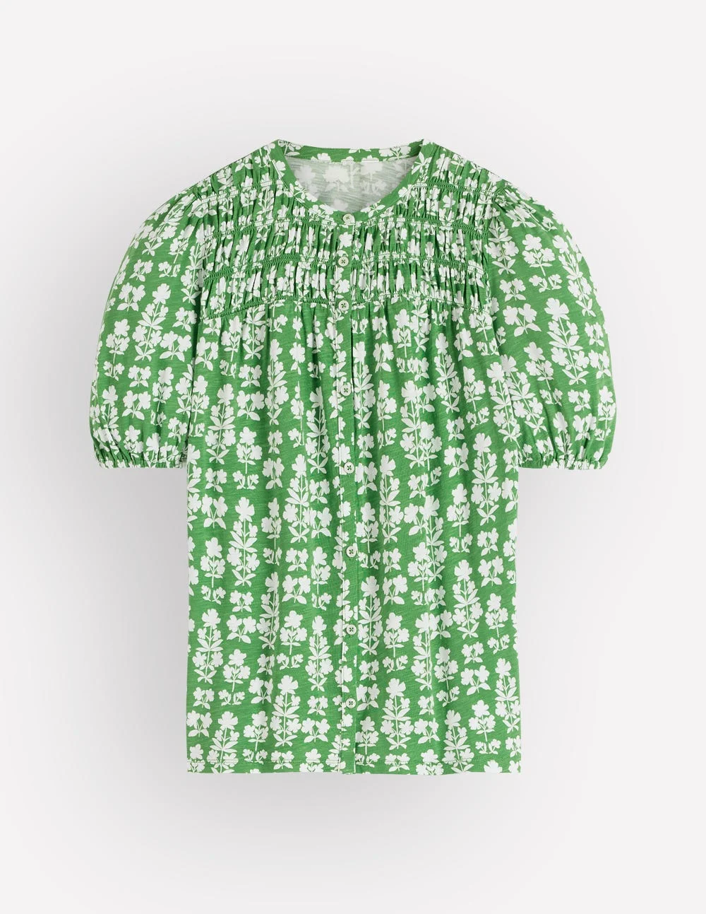 Mya Short Sleeve Smocked Shirt-Mint Green, Blossom grove - 1