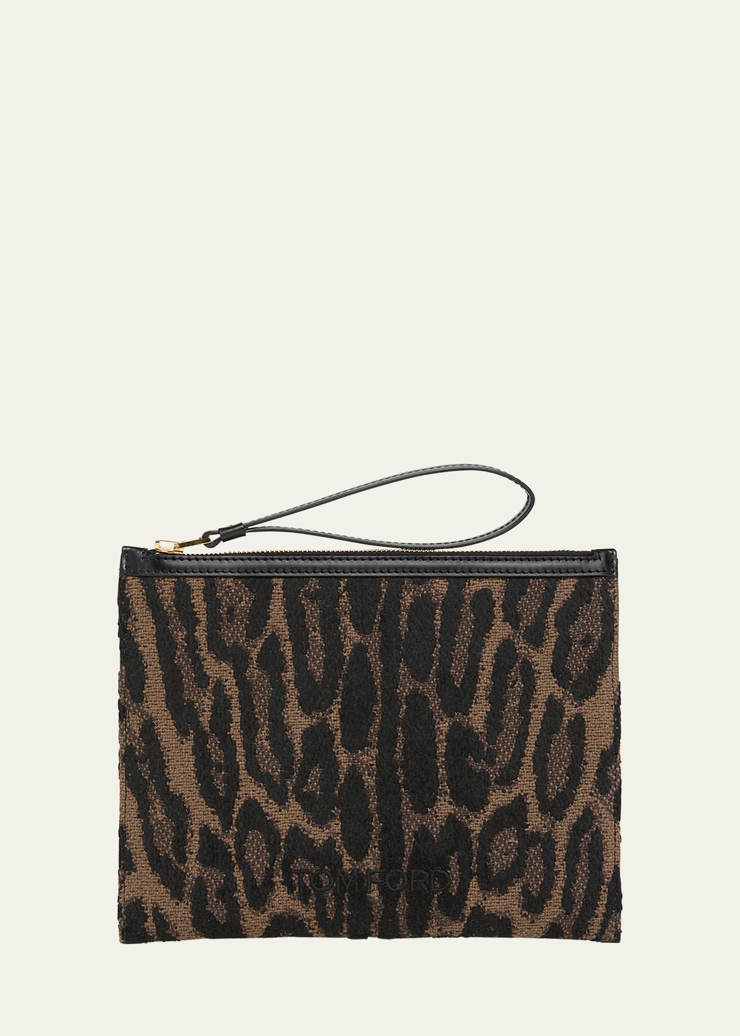 Wristlet Pouch Bag in Jacquard and Calf Leather - 1