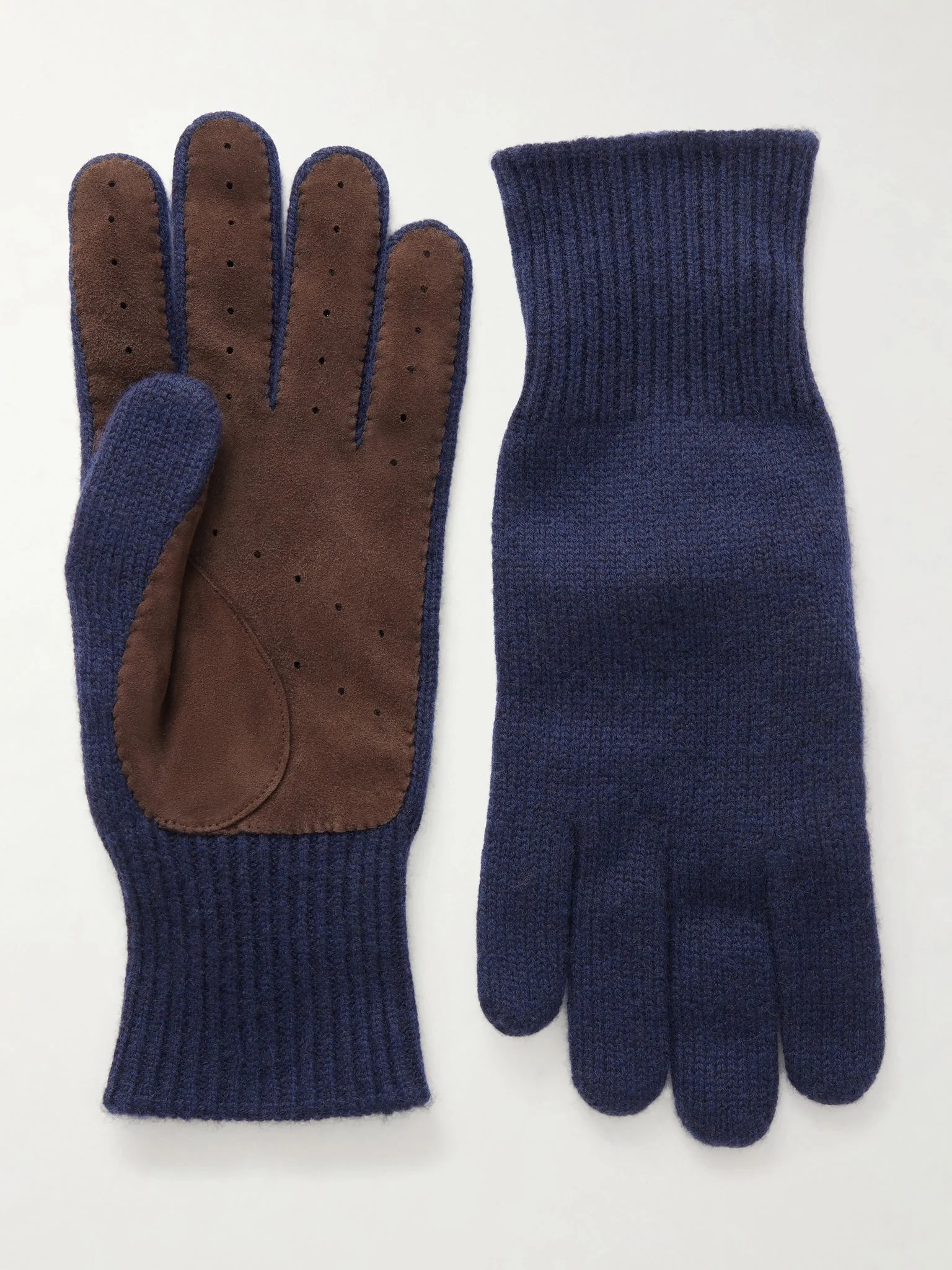 Suede-Trimmed Cashmere Gloves Brown - 1