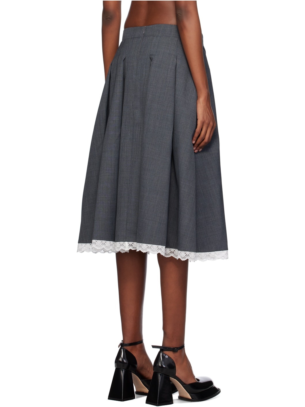 Gray Pleated Midi Skirt - 3