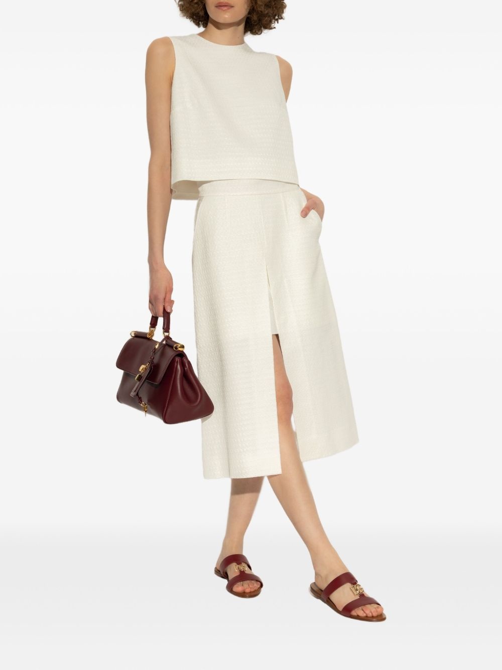 textured front-split skirt - 2