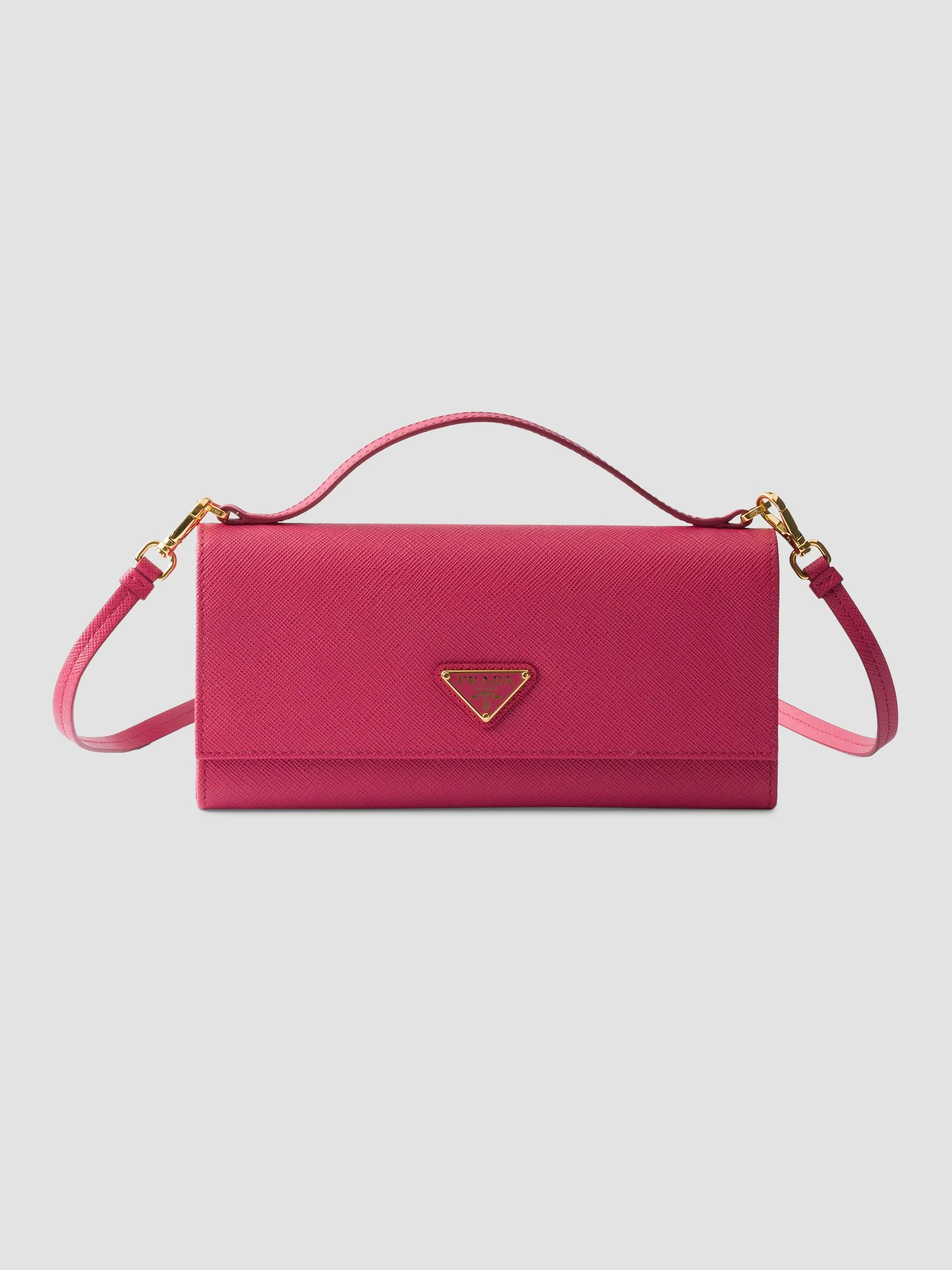 Women's Saffiano Leather Wallet with Shoulder Strap - Pink - 1
