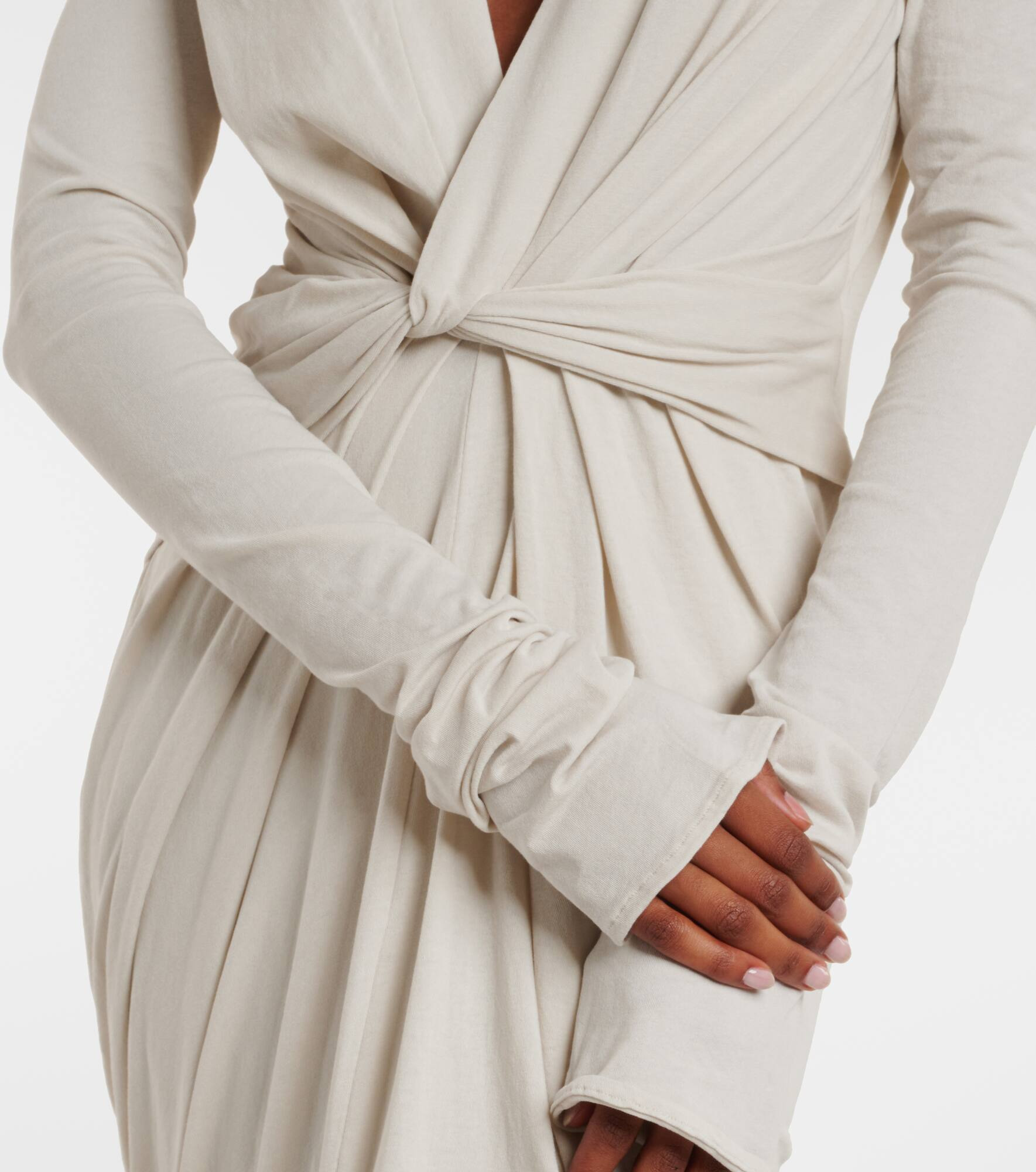Gathered cotton-blend jersey maxi dress - 5