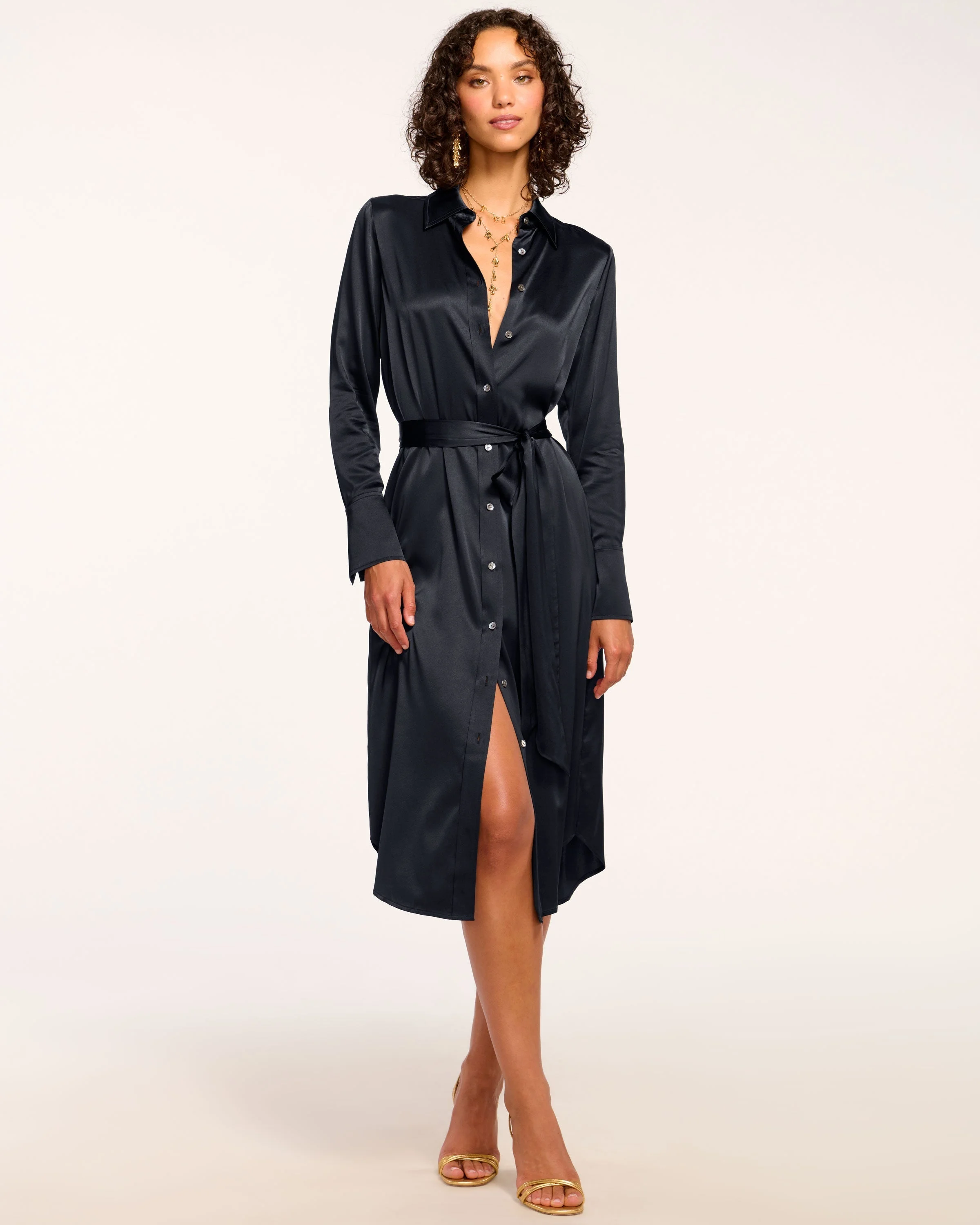 Victoria Silk Button Down Midi Dress - 1