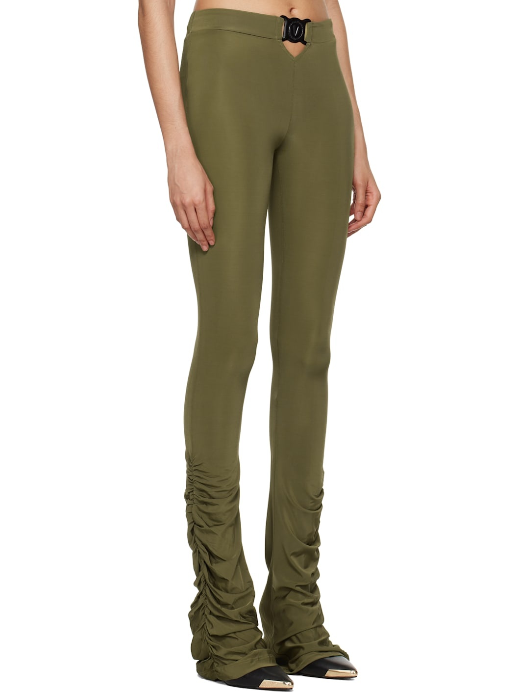 Khaki V-Emblem Ruched Leggings - 2