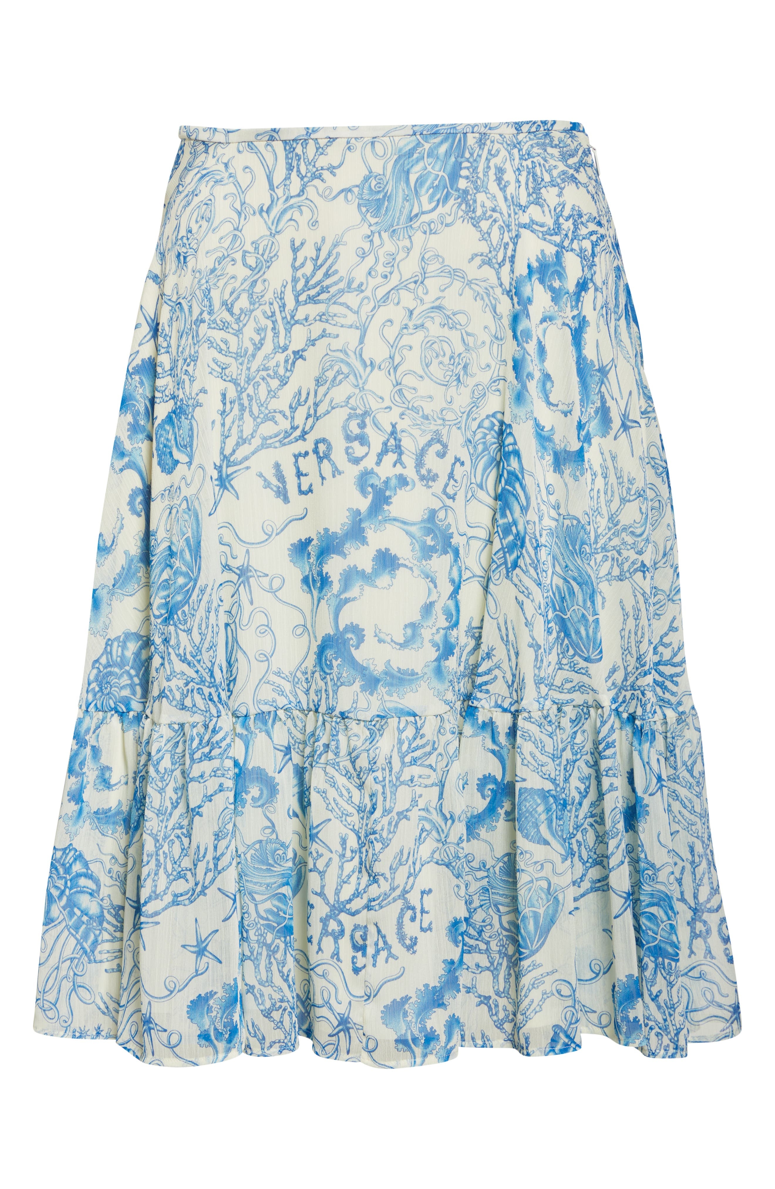 Versace Underwater Barocco Techno Crepon Skirt in Eggshell Bright Dv Blue at Nordstrom - 6