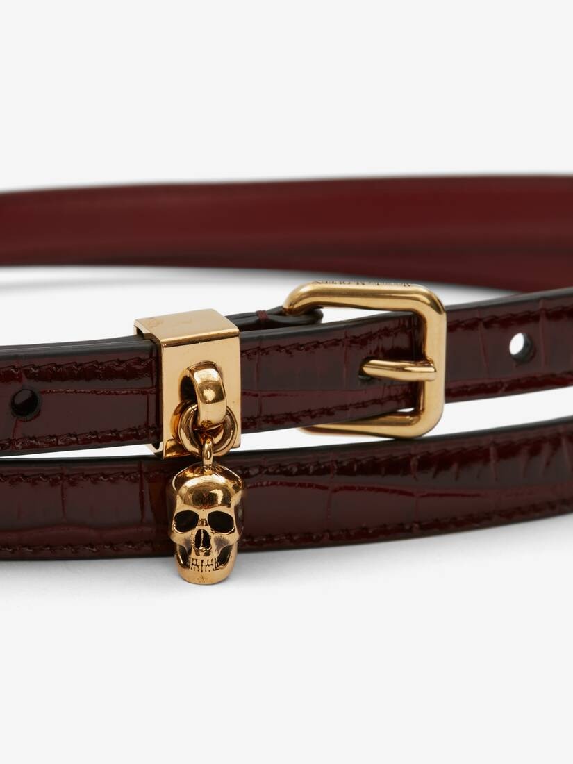 Pave Skull Double Belt in Burgundy - 3
