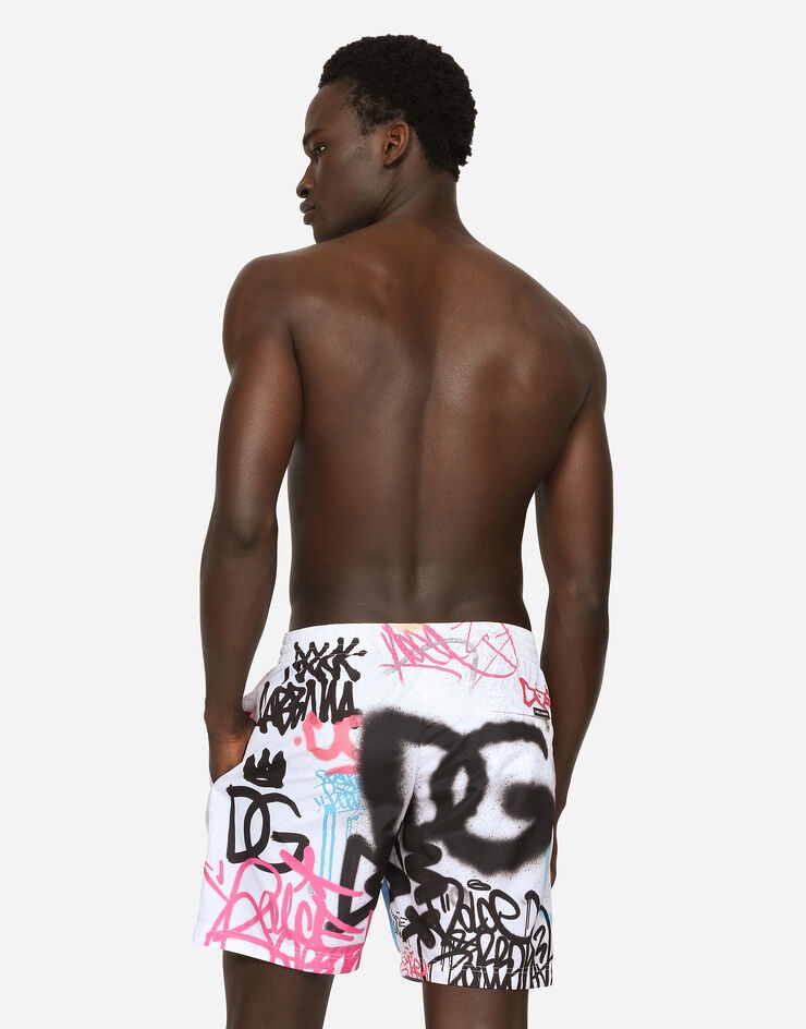Mid-length swim trunks with spray-paint graffiti print - 5