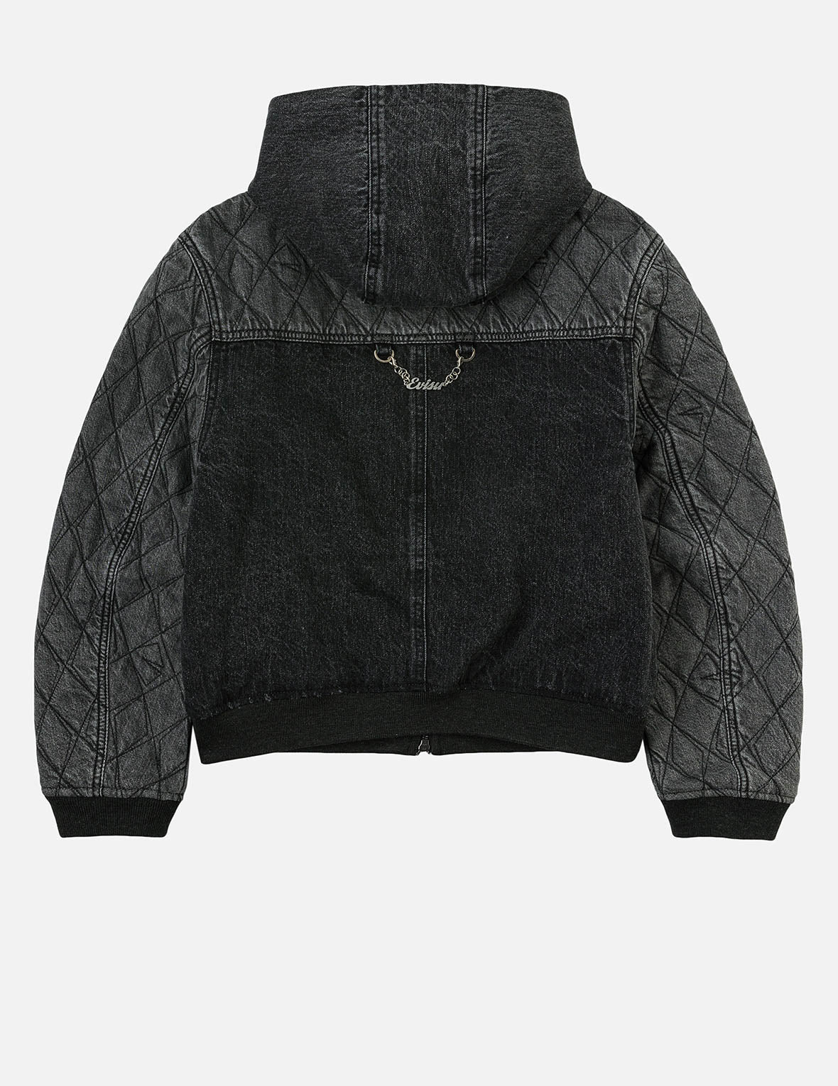 Seagull Embroidery Fashion Fit Hooded Padded Denim Jacket - 4